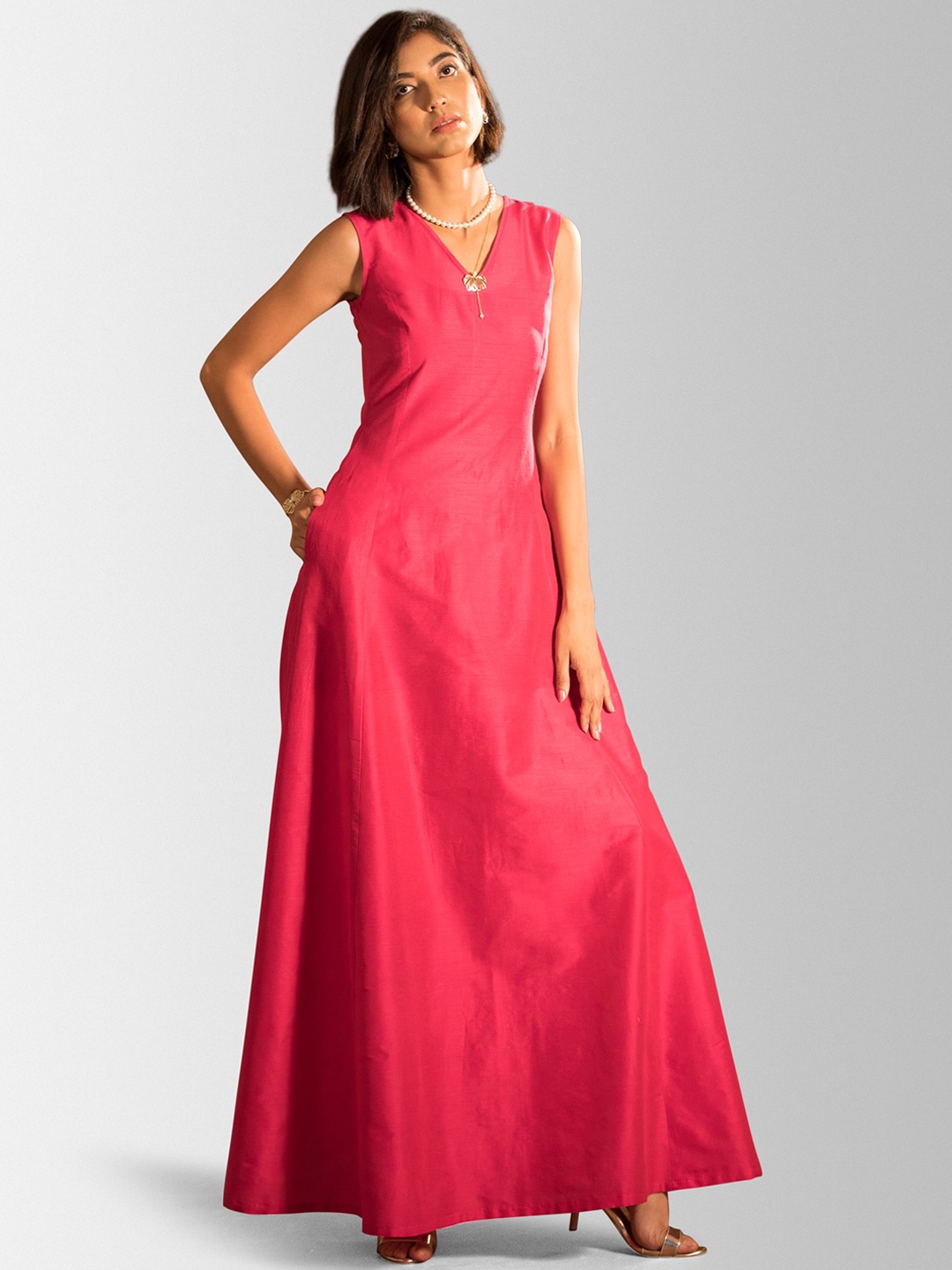 FableStreet Women Pink Solid Maxi Dress