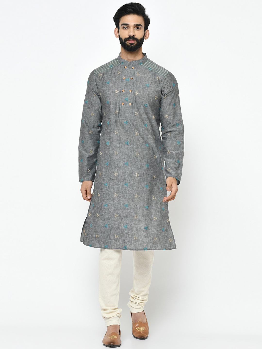 Vartah Men Grey Handloom Kurta
