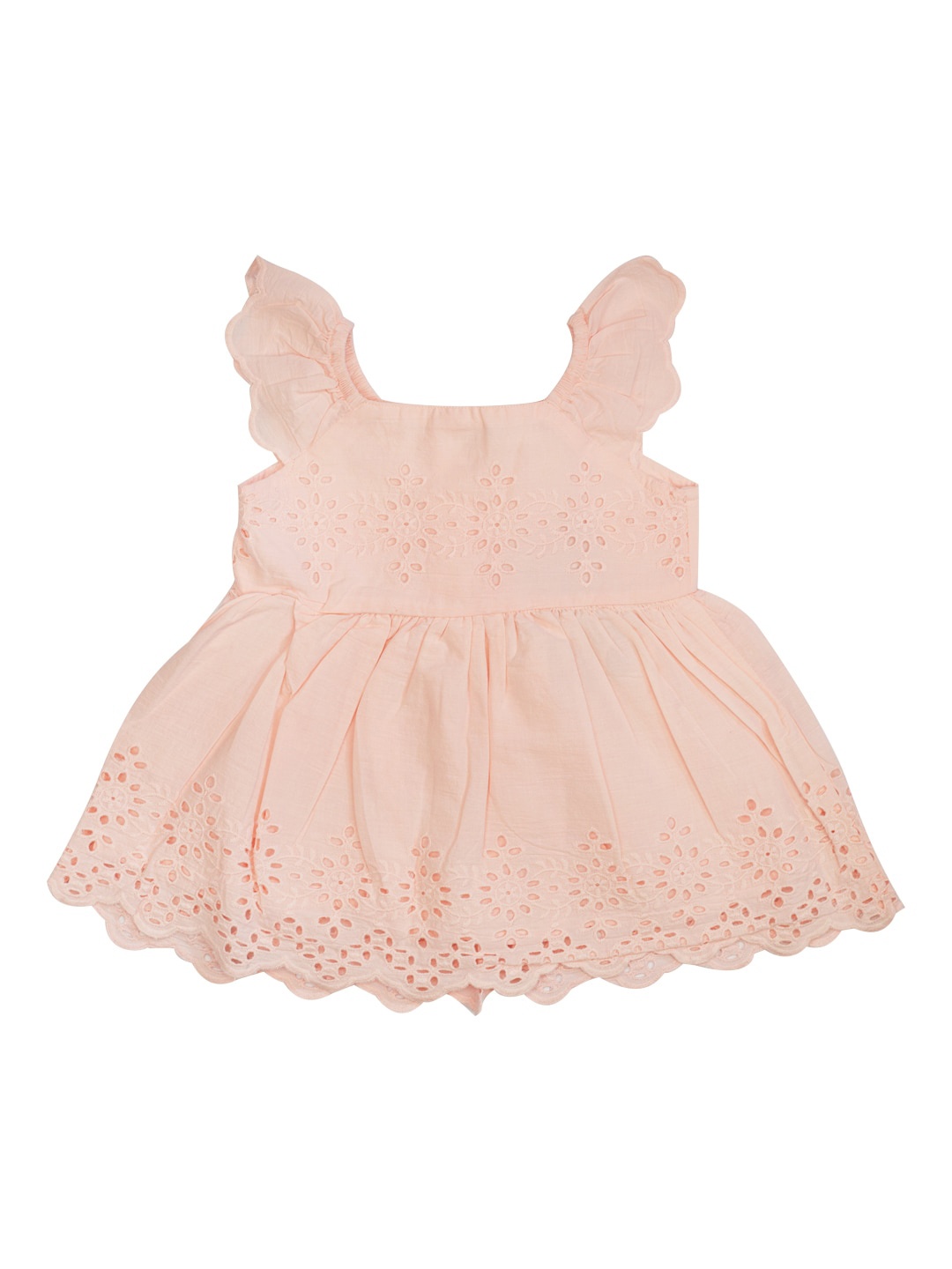 MeeMee Girls Peach-Coloured Self Design Fit and Flare Dress