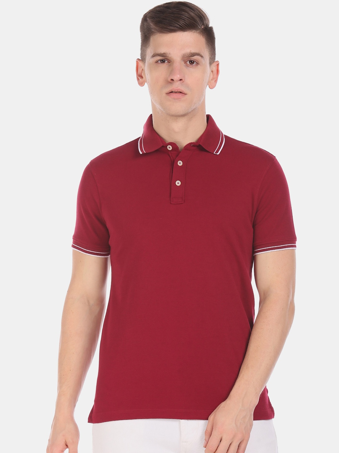 Cherokee Men Red Solid Polo Collar T-shirt