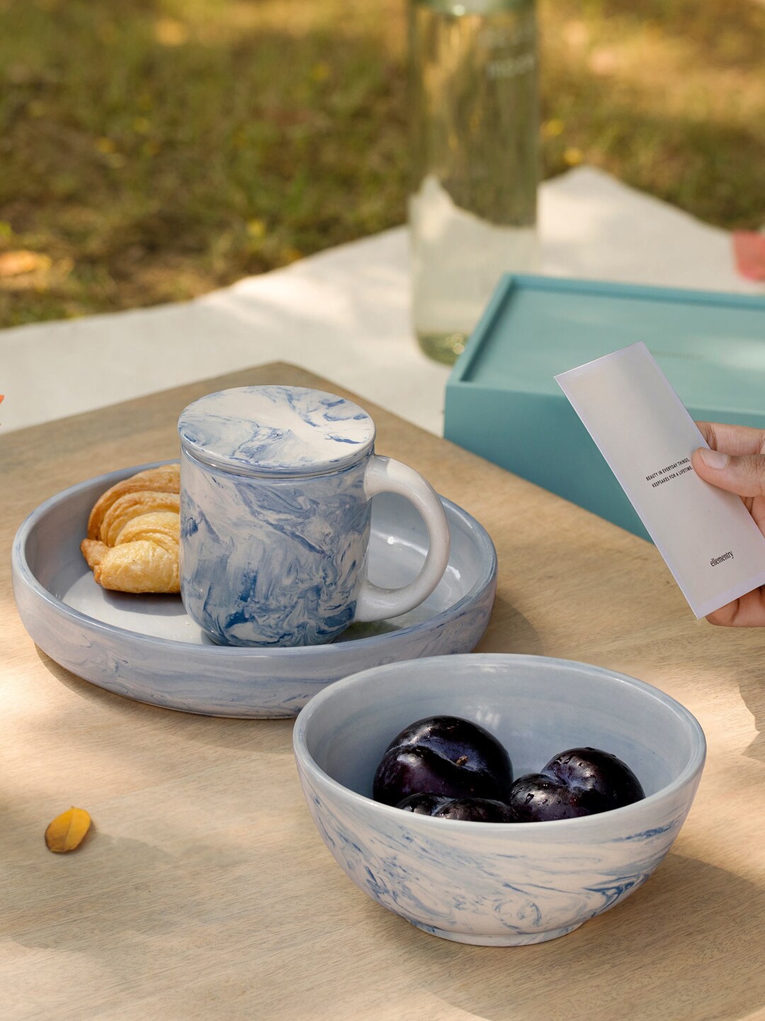 ellementry 3 Pieces Blue Ceramic The Earth Breakfast Set