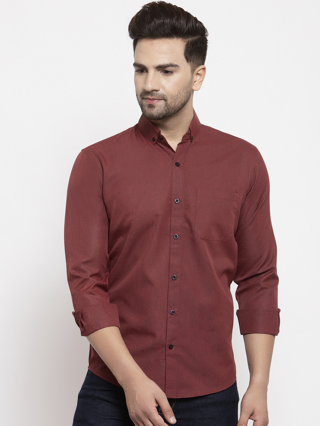 JAINISH Men Maroon Smart Regular Fit Solid Casual Shirt