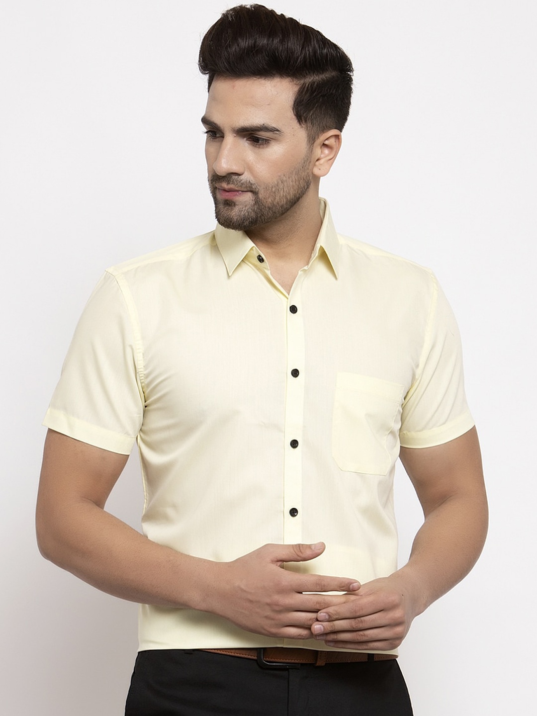 JAINISH Men Yellow Smart Regular Fit Solid Formal Shirt