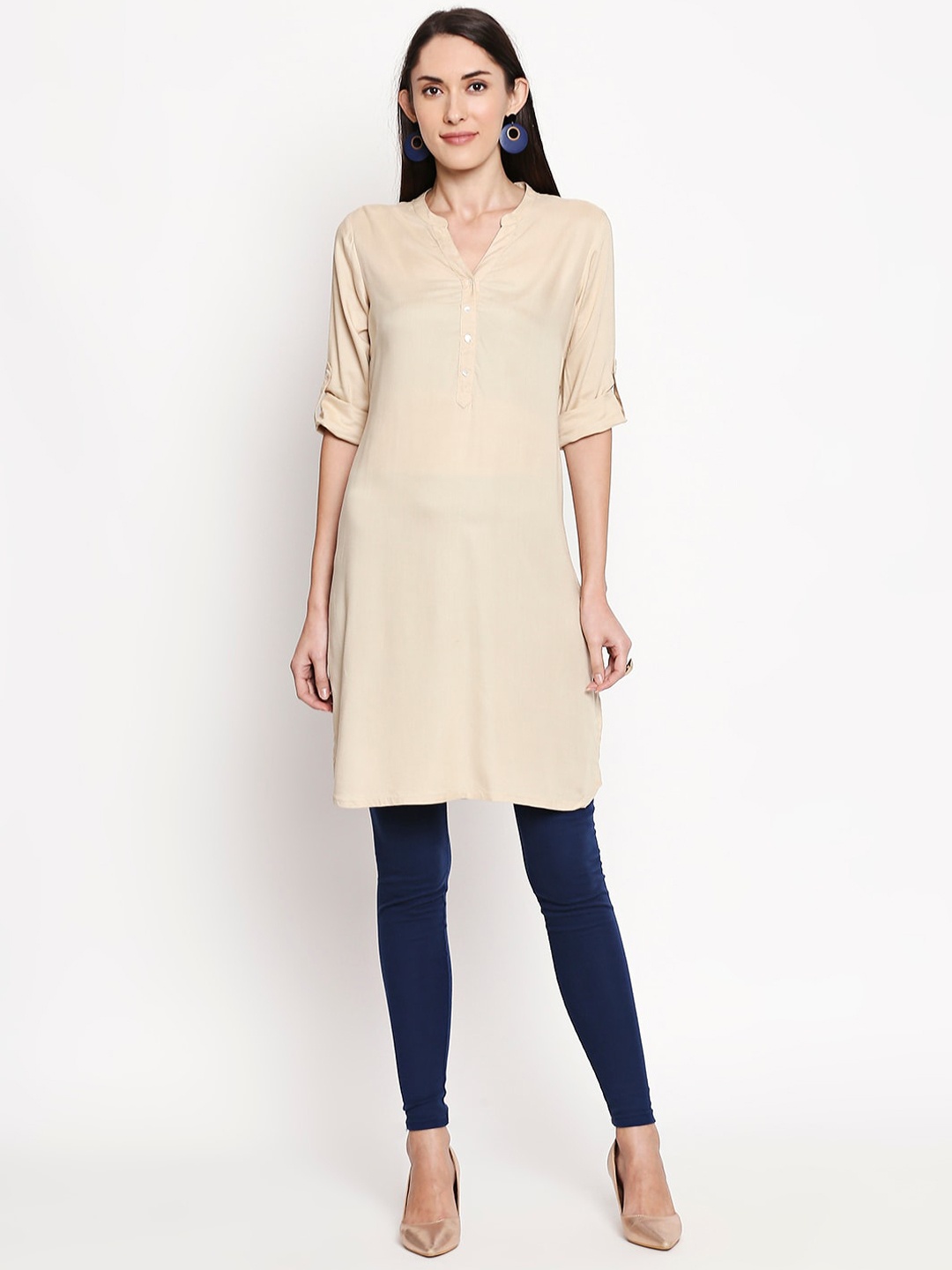 RANGMANCH BY PANTALOONS Women Beige Solid Straight Kurta