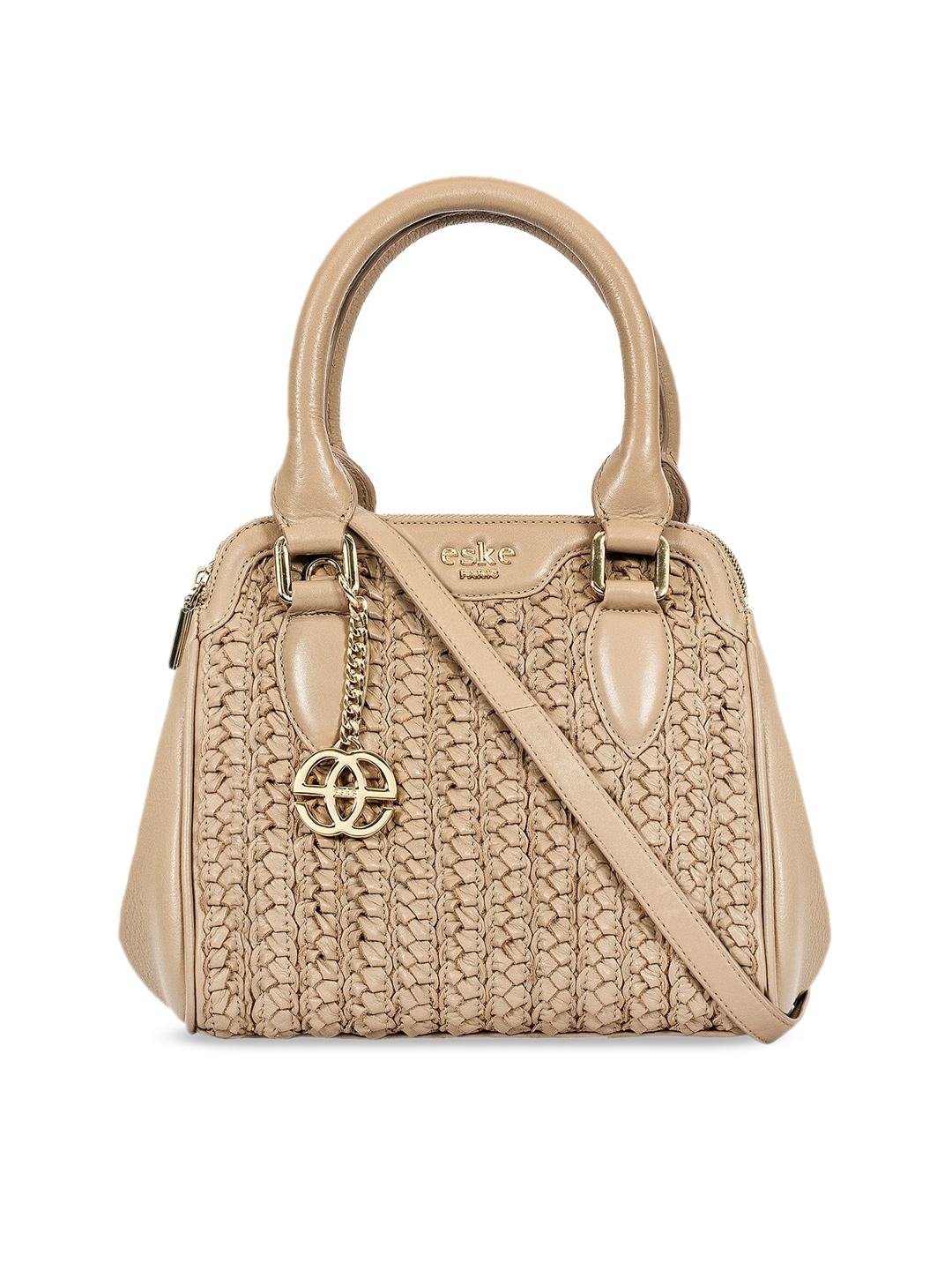 Eske Beige Textured Leather Handheld Bag