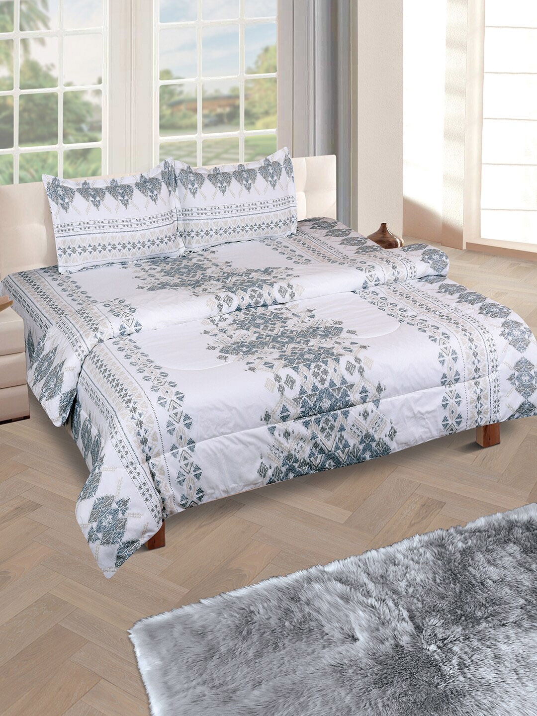 ROMEE Off White & Beige Ethnic Motifs Printed Reversible Heavy Winter Quilt With King Size Bedsheet & 2 Pillow Covers
ROMEE Off White & Beige Ethnic Motifs Printed Reversible Heavy Winter Quilt With King Size Bedsheet & 2 Pillow Covers
