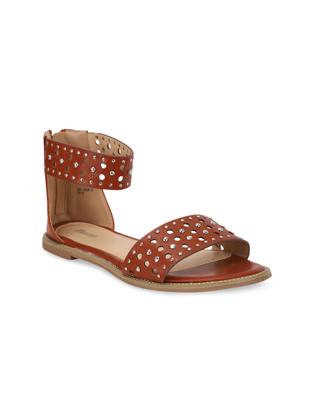 Bata Women Brown Embellished PU Open Toe Flats