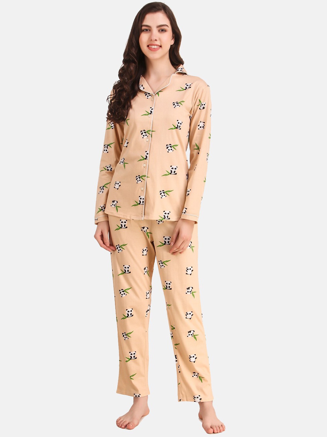 Masha Women Peach-Coloured Printed Night suit