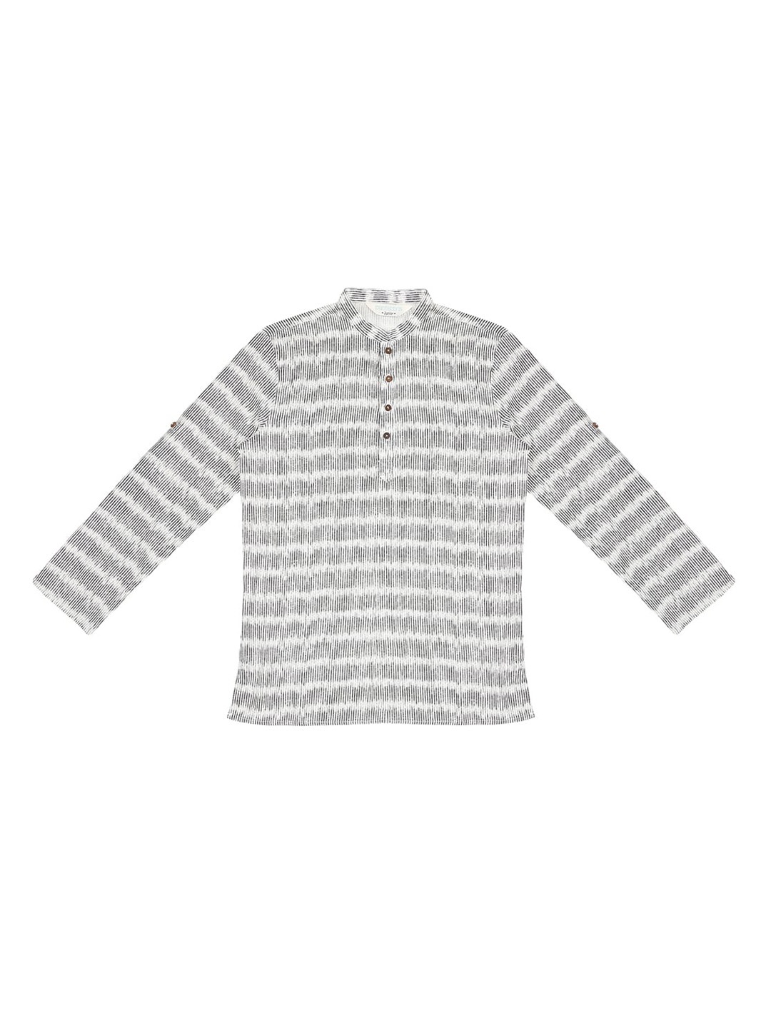 indus route by Pantaloons Boys Off-White & Grey Striped Straight Kurta