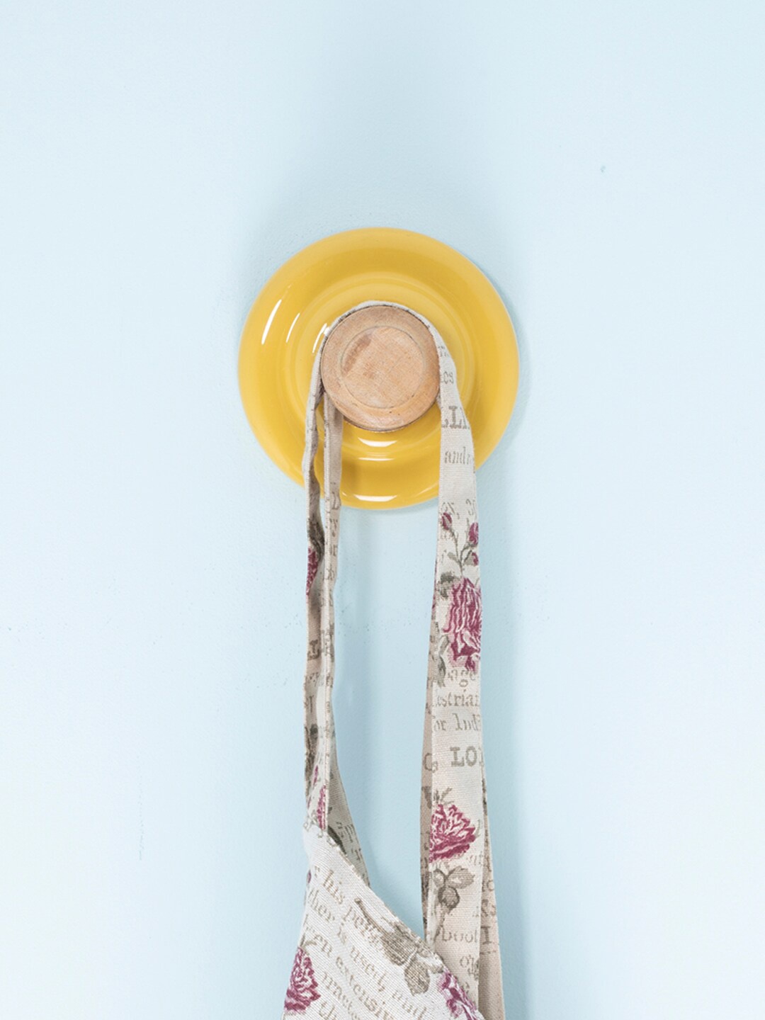 ellementry Yellow Solid Ceramic Wooden Hook Stick On