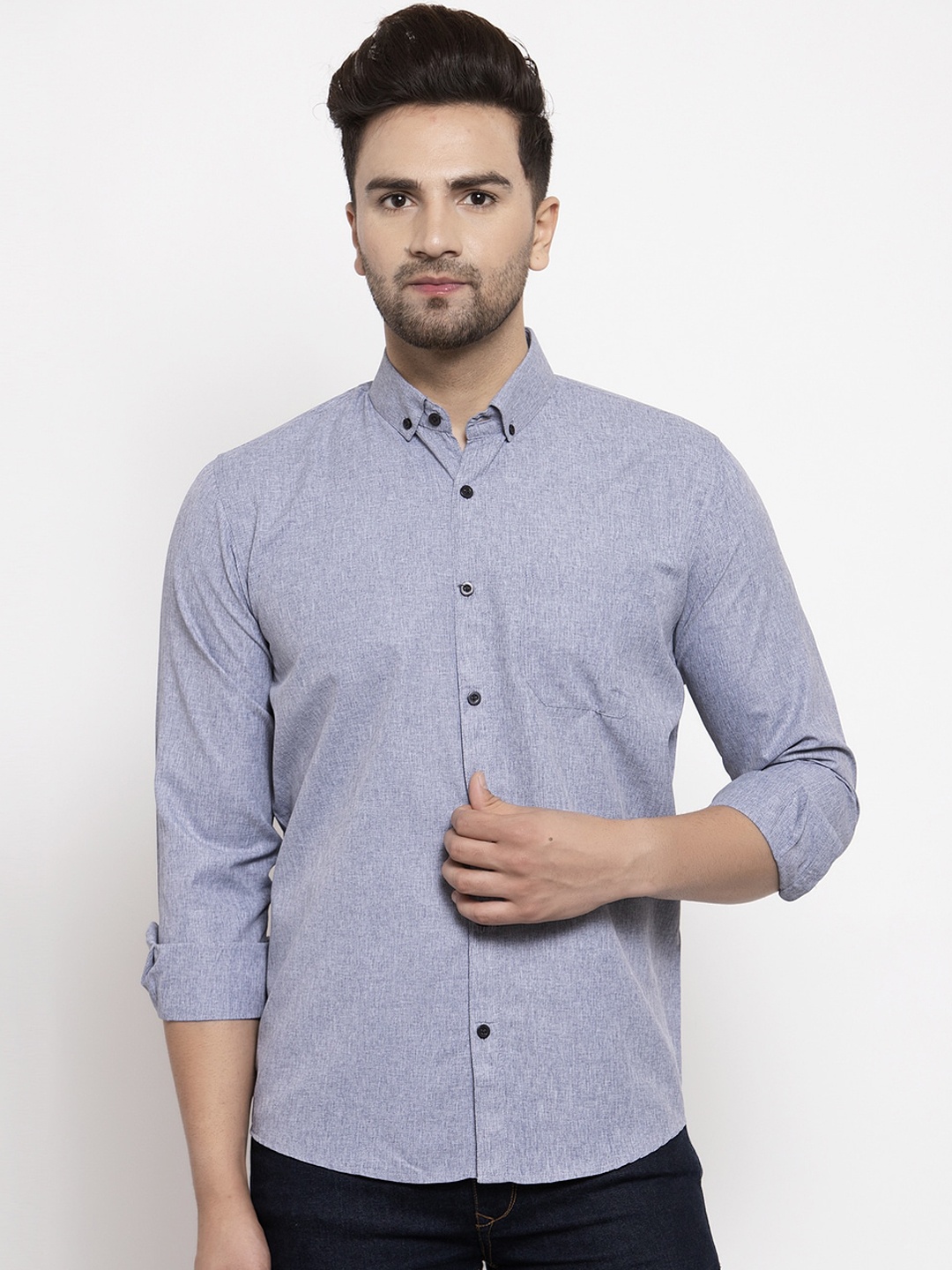 JAINISH Men Grey Smart Regular Fit Solid Casual Shirt