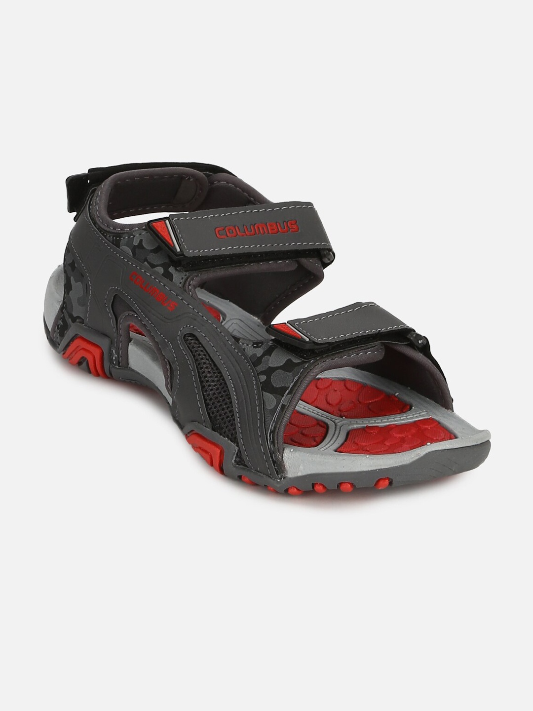 Columbus Men Grey & Red Sports Sandals