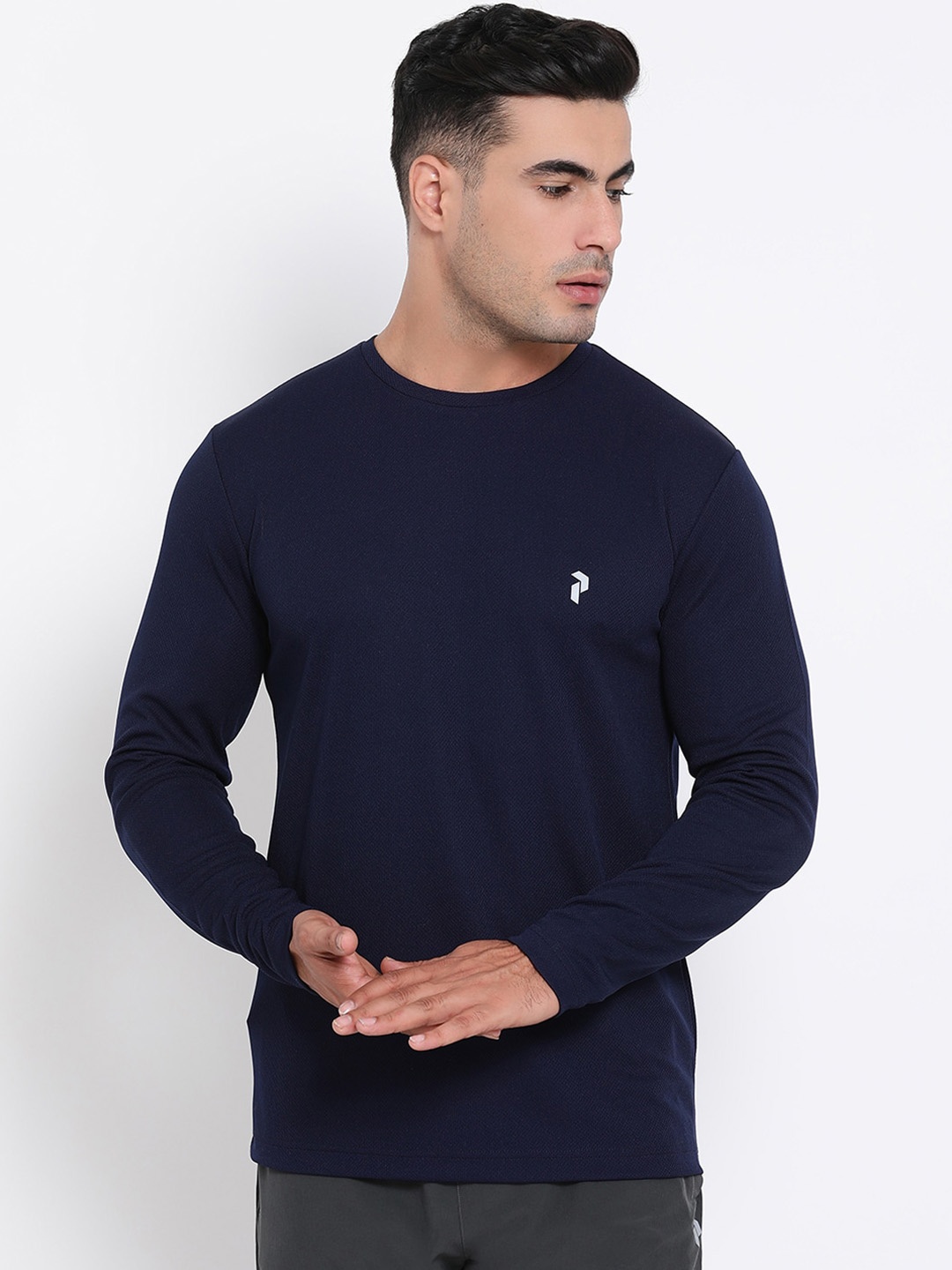 PERFKT-U Men Navy Blue Solid Hydra-Cool Antimicrobial Round Neck T-shirt