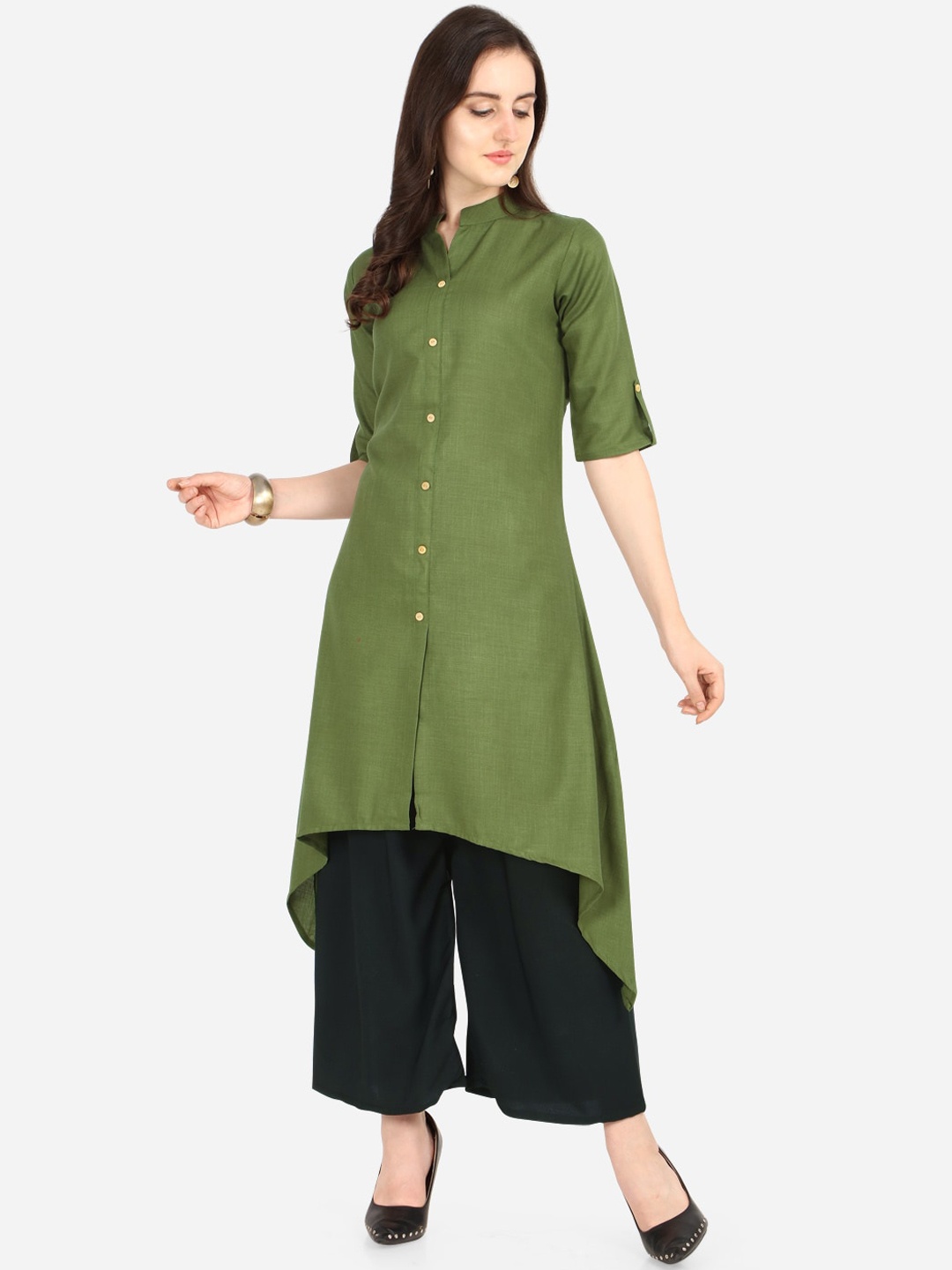 Florence Women Green & Black Solid Kurta with Palazzos
