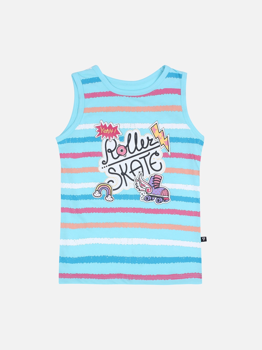 PROTEENS Girls Blue & Pink Striped Round Neck T-shirt