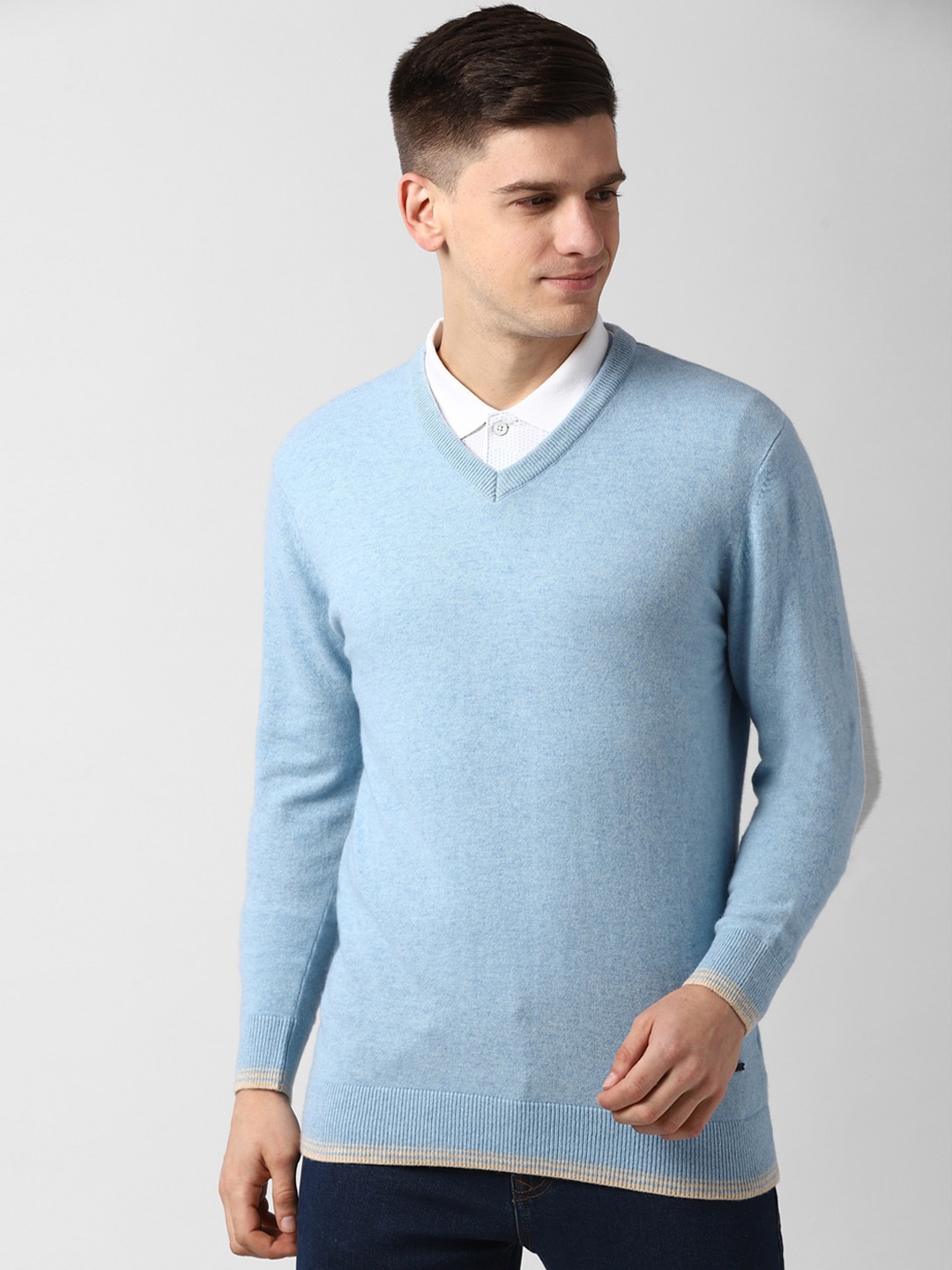 Peter England Casuals Men Blue Solid Pullover Sweater