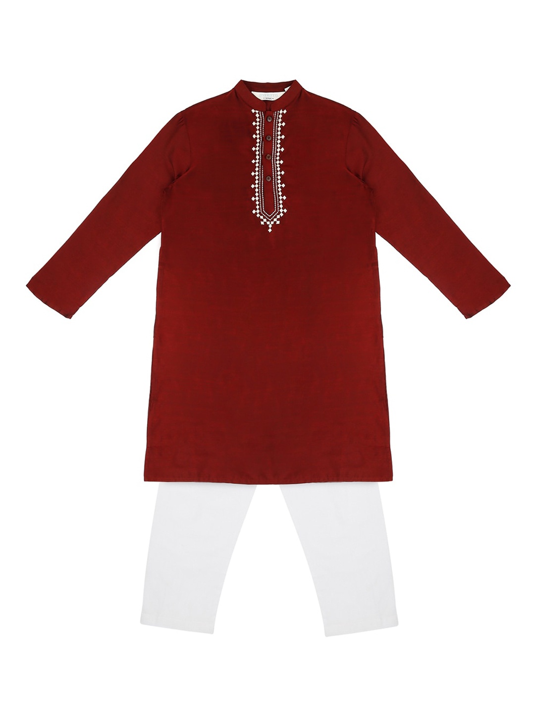 indus route by Pantaloons Boys Maroon & White Solid Kurta with Pyjamas
