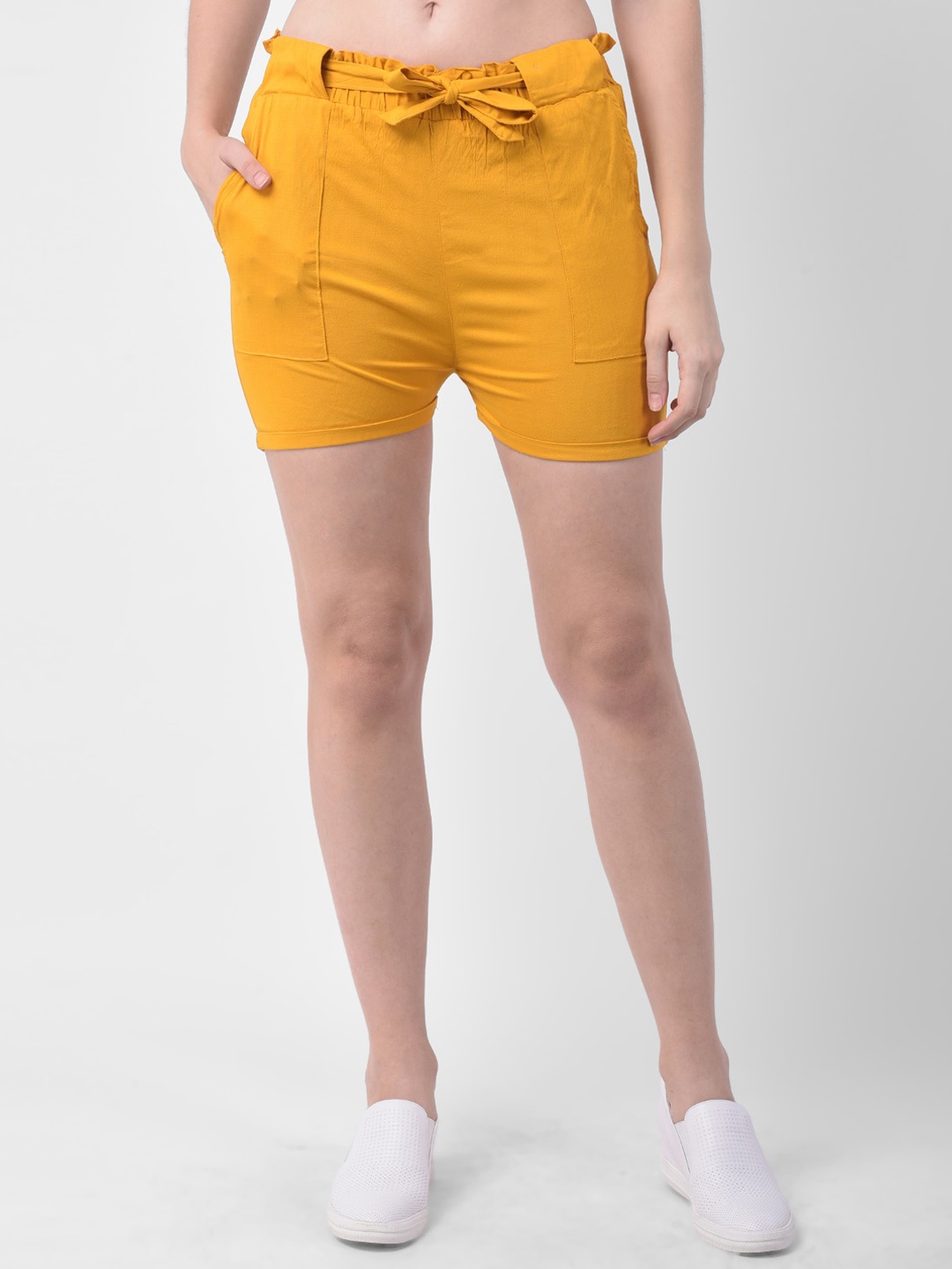 GRACIT Women Mustard Yellow Solid Slim Fit Regular Shorts