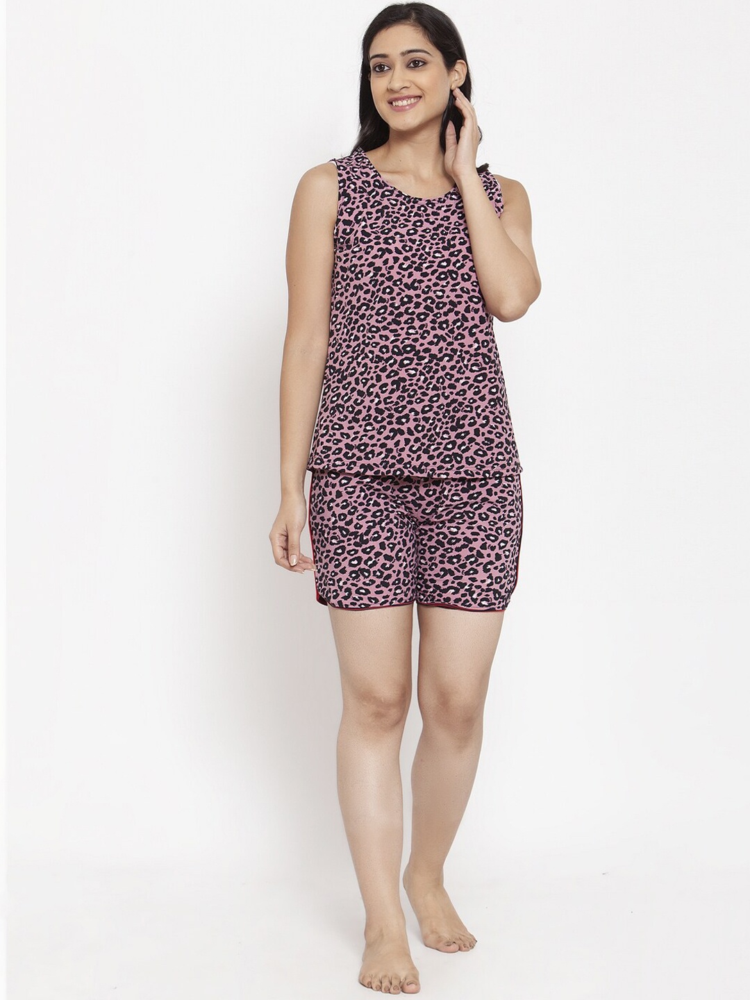 VOXATI Women Pink & Black Printed Night suit
