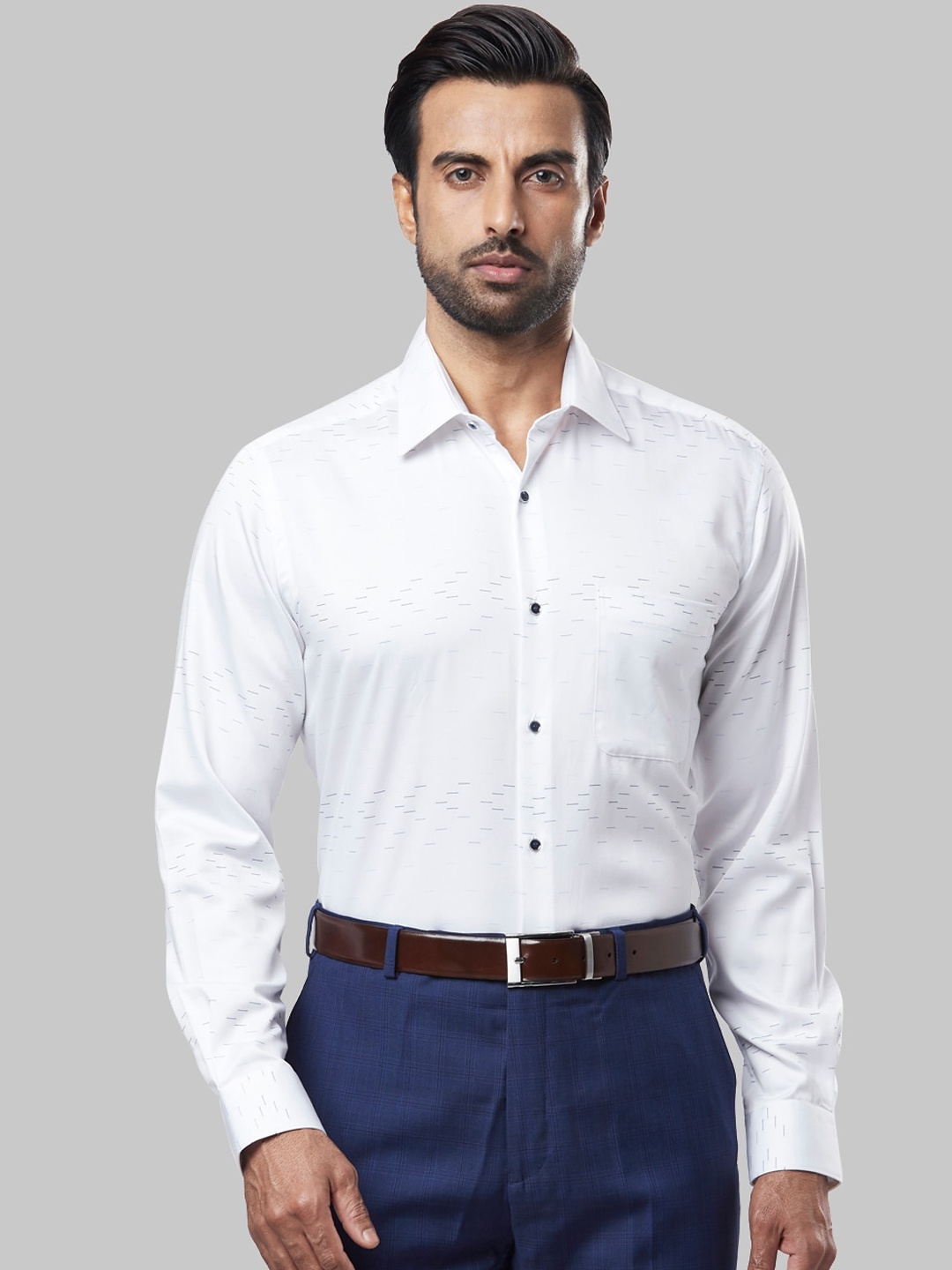 Raymond Men White & Blue Regular Fit Self Design Formal Shirt