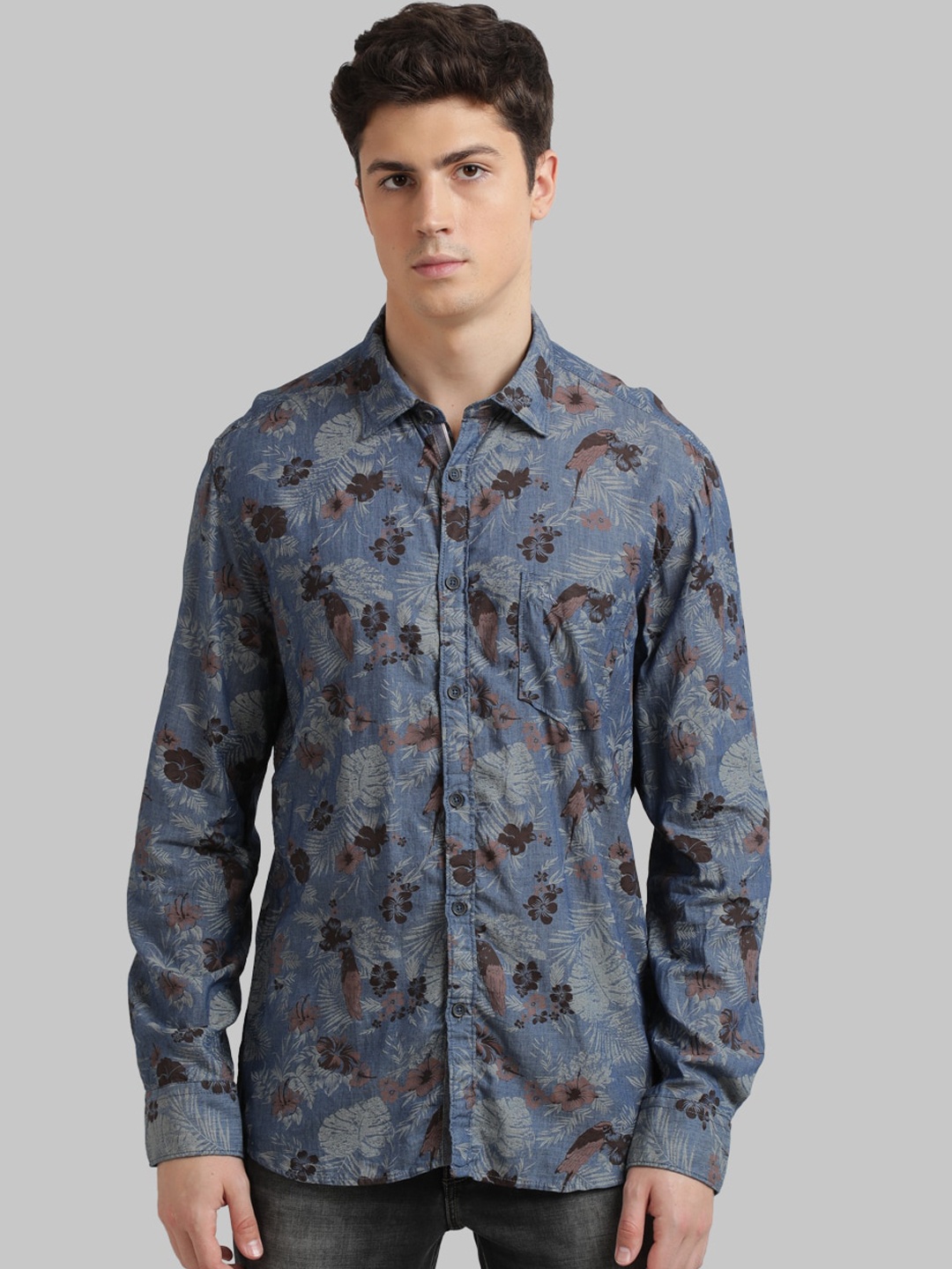 Parx Men Blue Regular Fit Printed Casual Shirt