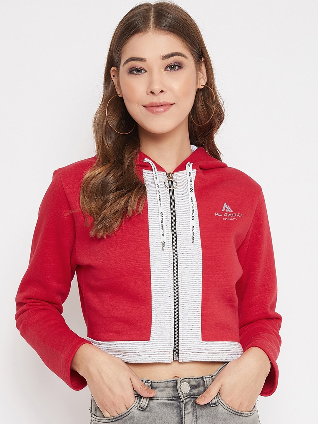 AGIL ATHLETICA Women Red Colourblocked Bomber
