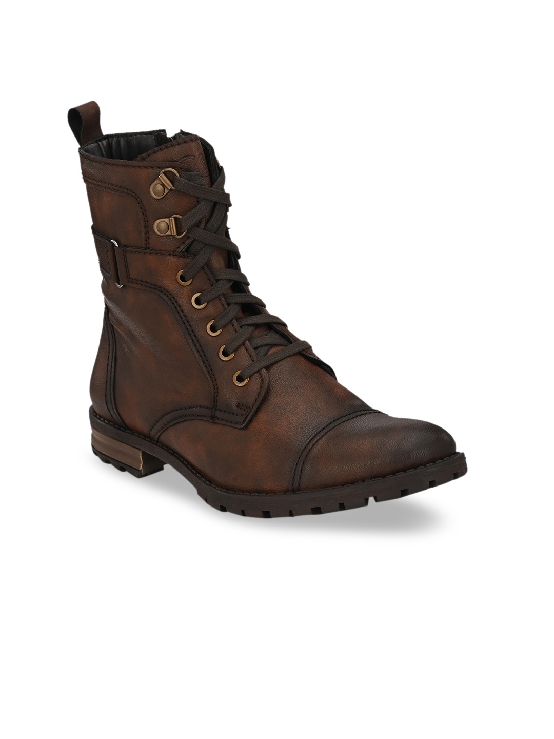 Delize Men Brown Textured High-Top Flat Boots