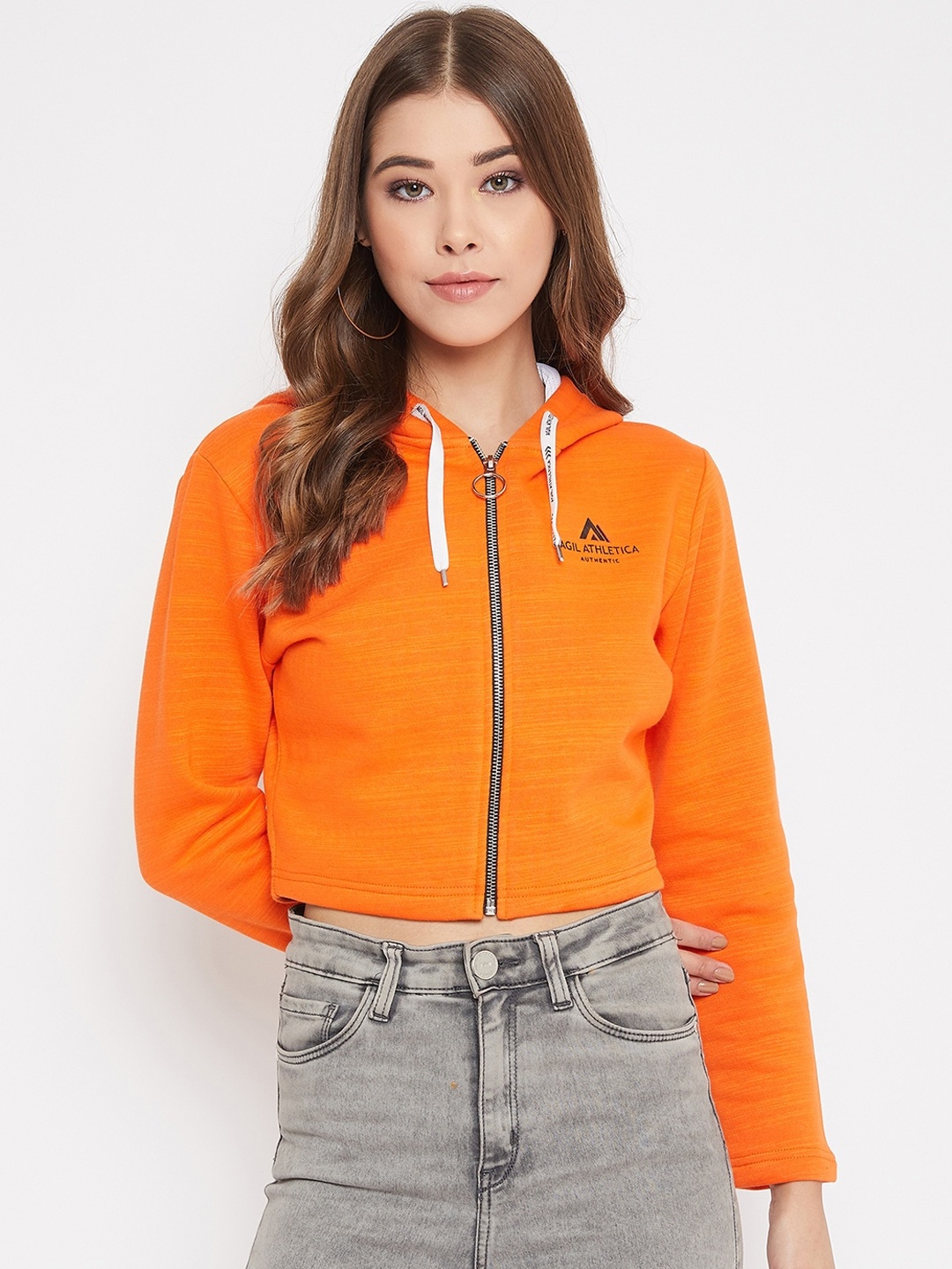 AGIL ATHLETICA Women Orange Solid Crop Tailored Jacket