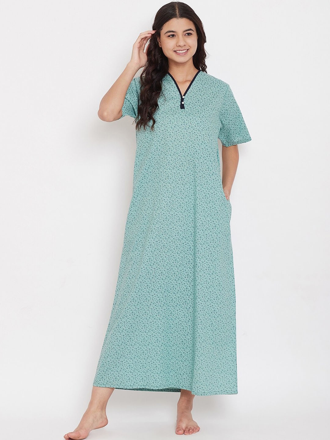 The Kaftan Company Blue Printed Nightdress