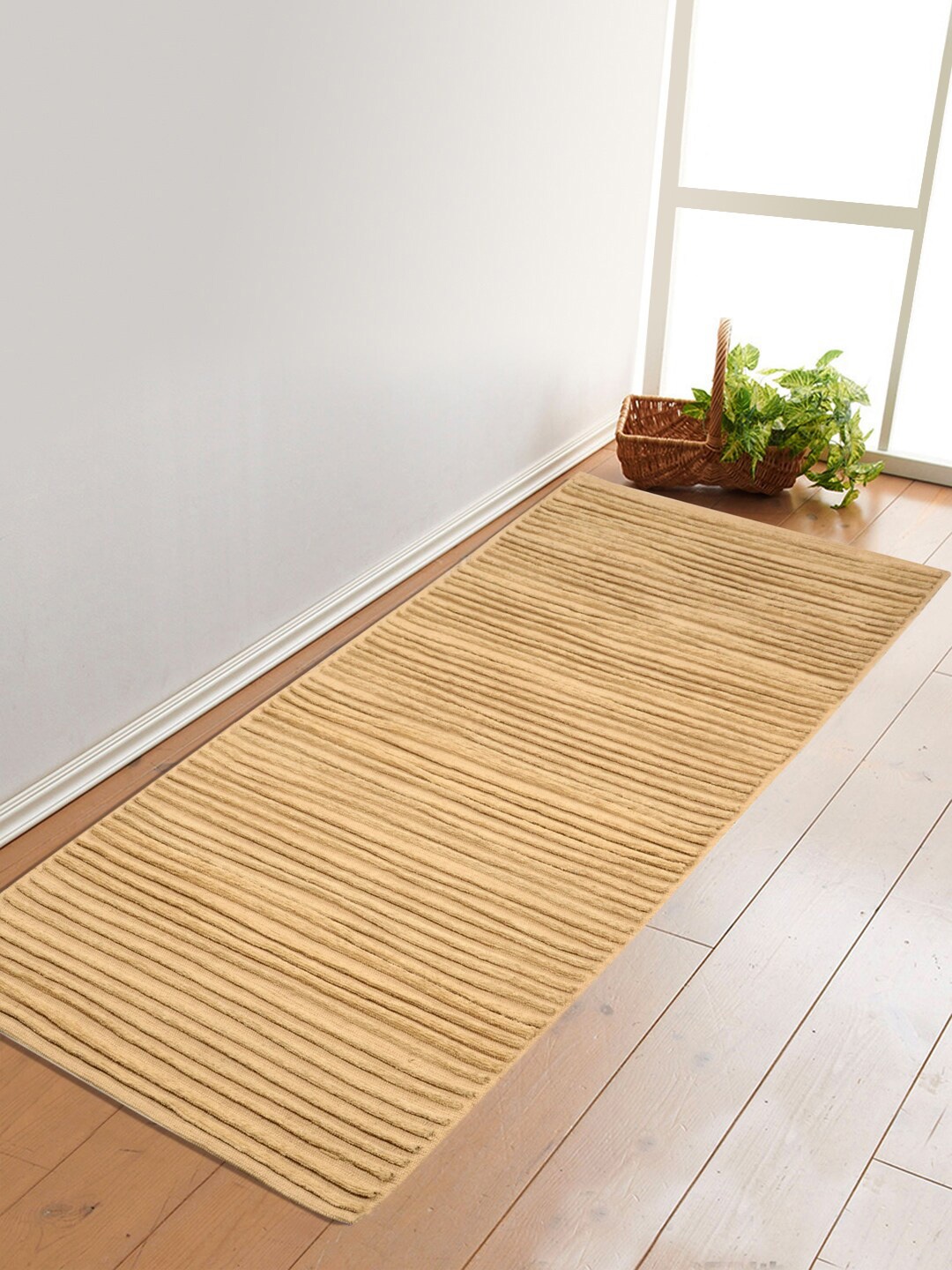 Saral Home Beige Rib Pattern Cotton Rug