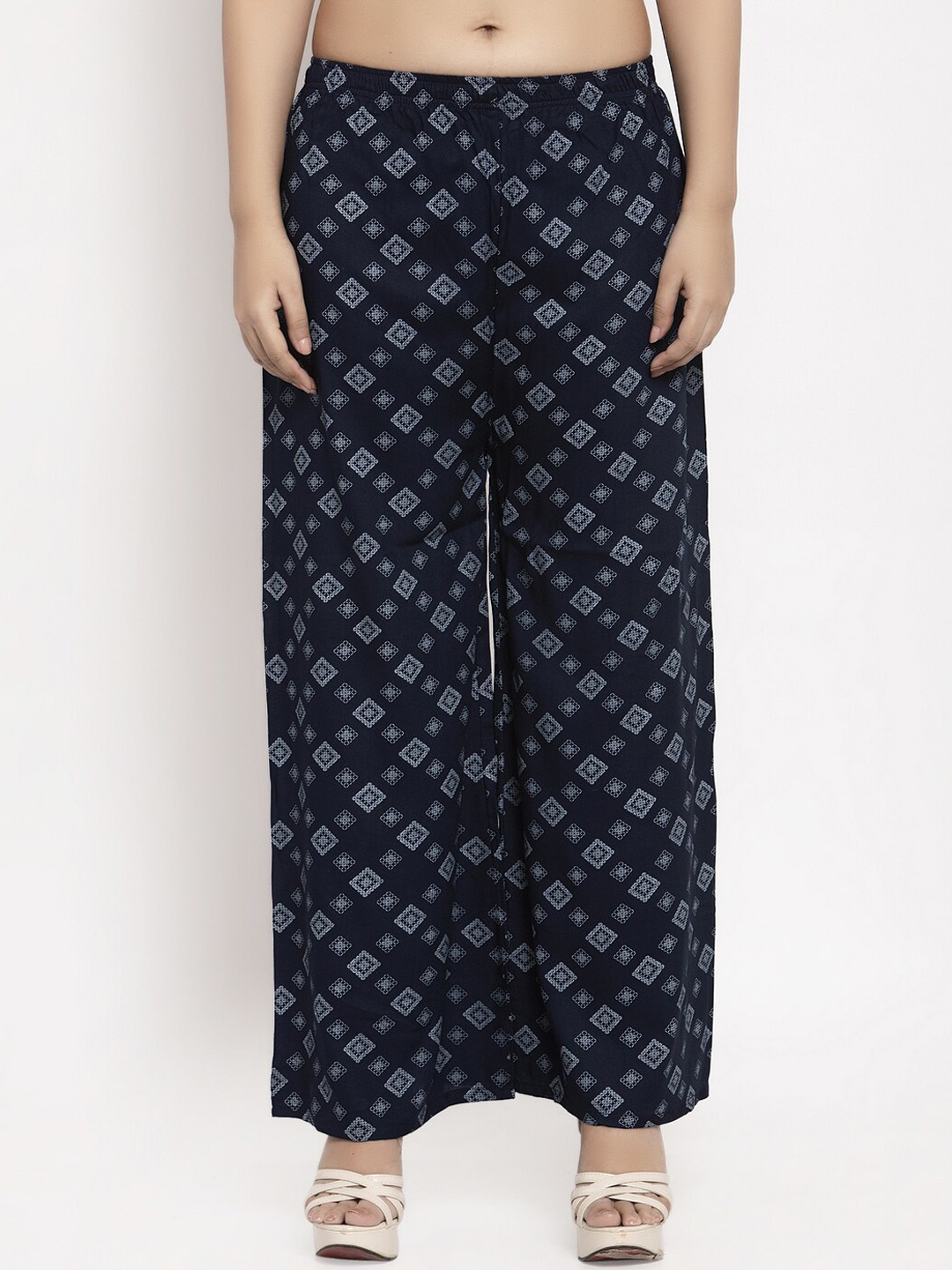 KLOTTHE Women Navy Blue & White Printed Straight Palazzos