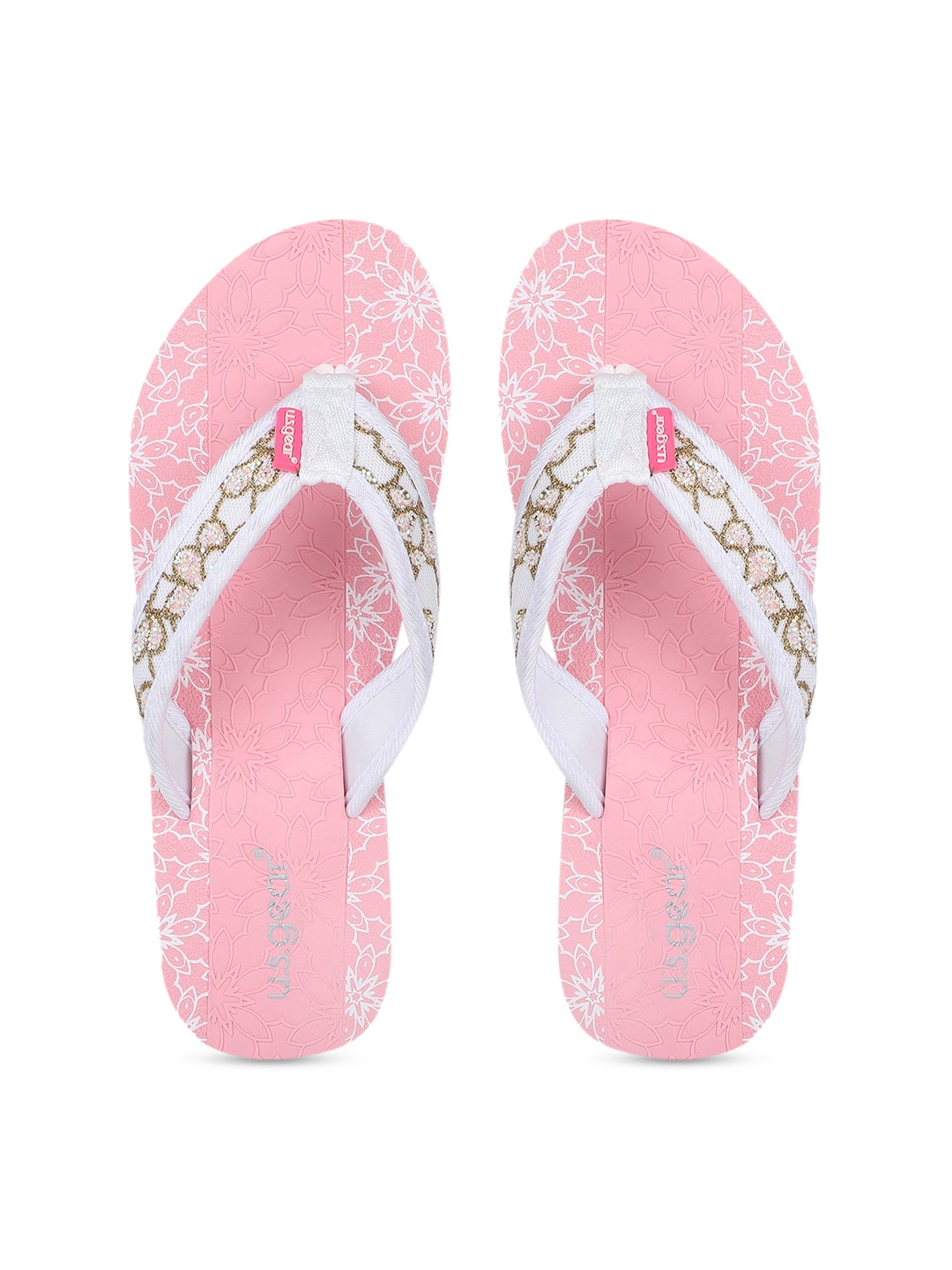 US Gear Women Pink & Off-White Printed Thong Flip-Flops