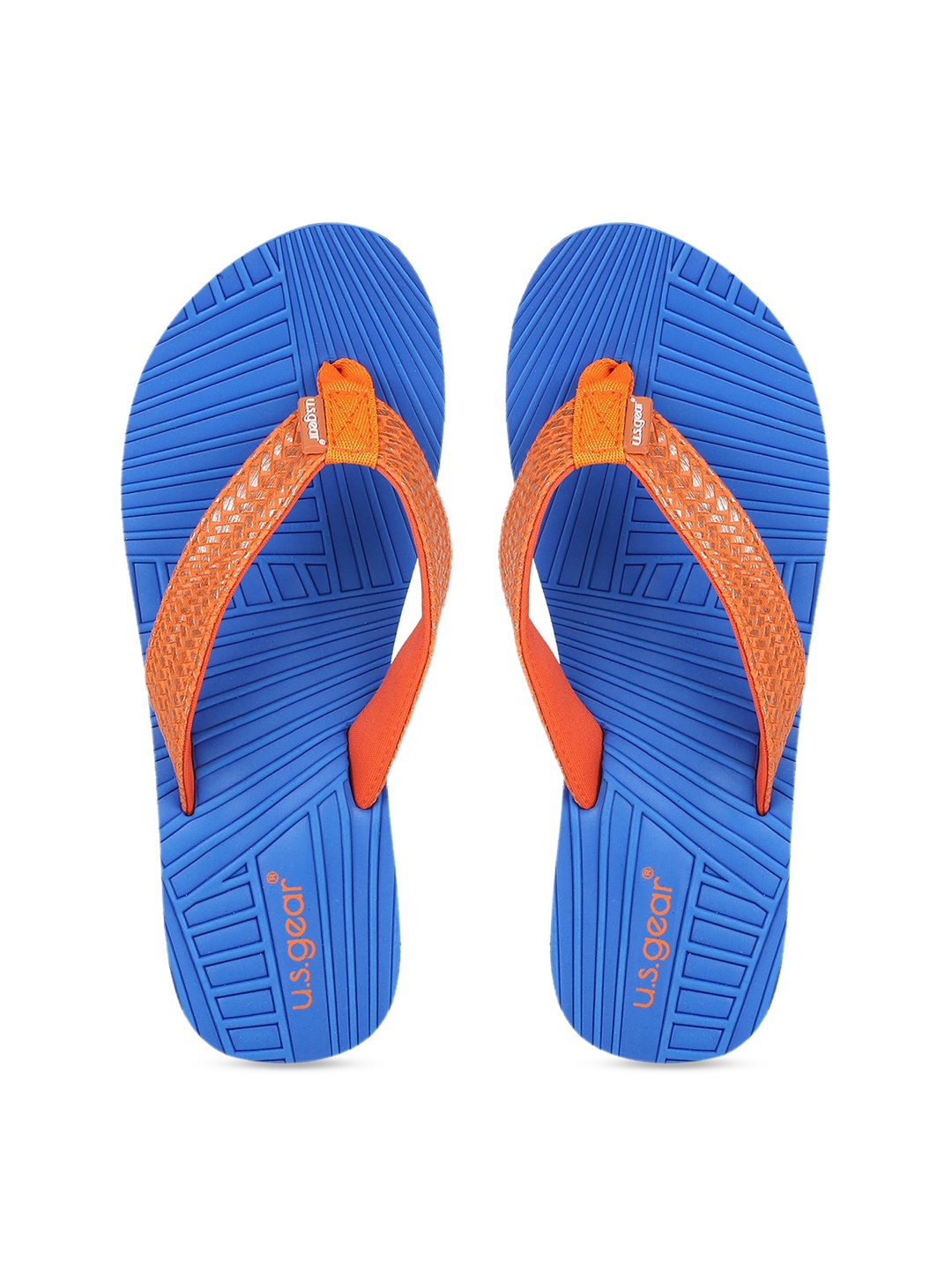 US Gear Women Blue & Orange Self Design Thong Flip-Flops