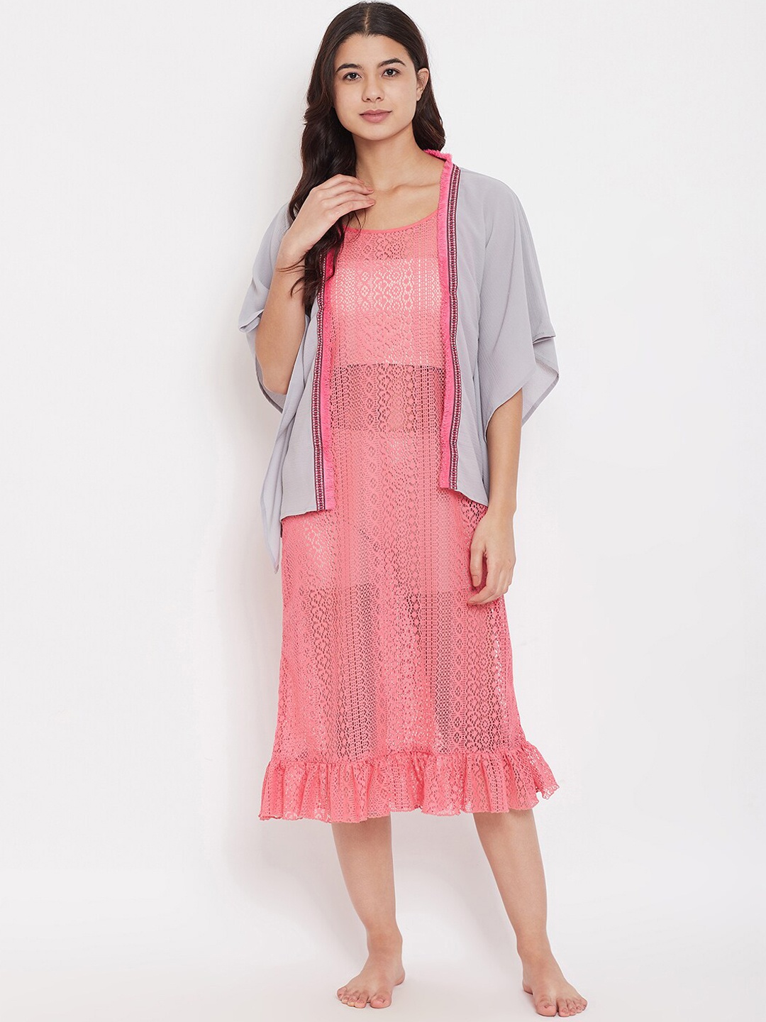 The Kaftan Company Grey Solid Nightdress