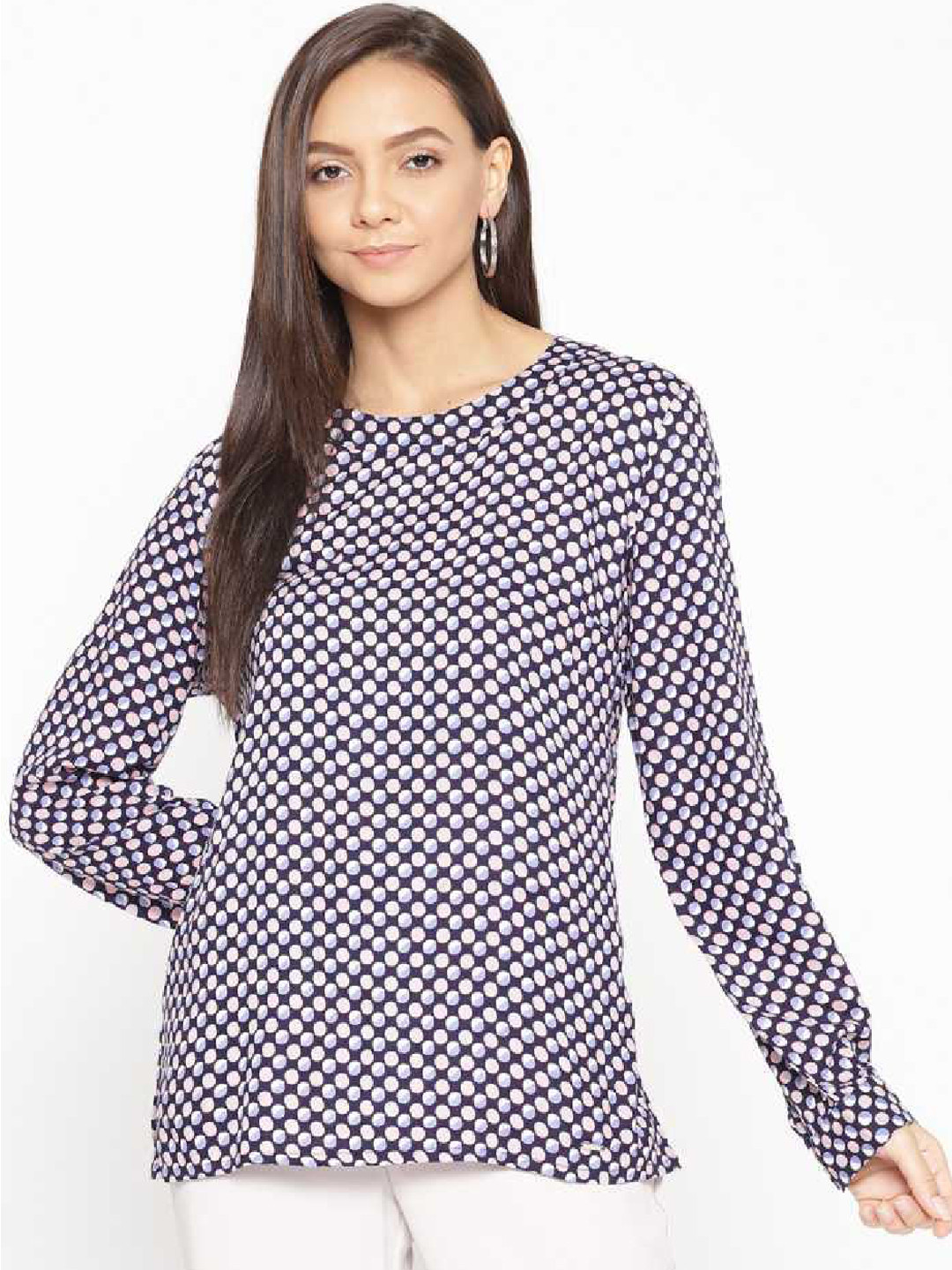 Porsorte Women Navy Blue Printed Top 
Porsorte Women Navy Blue Printed Top
