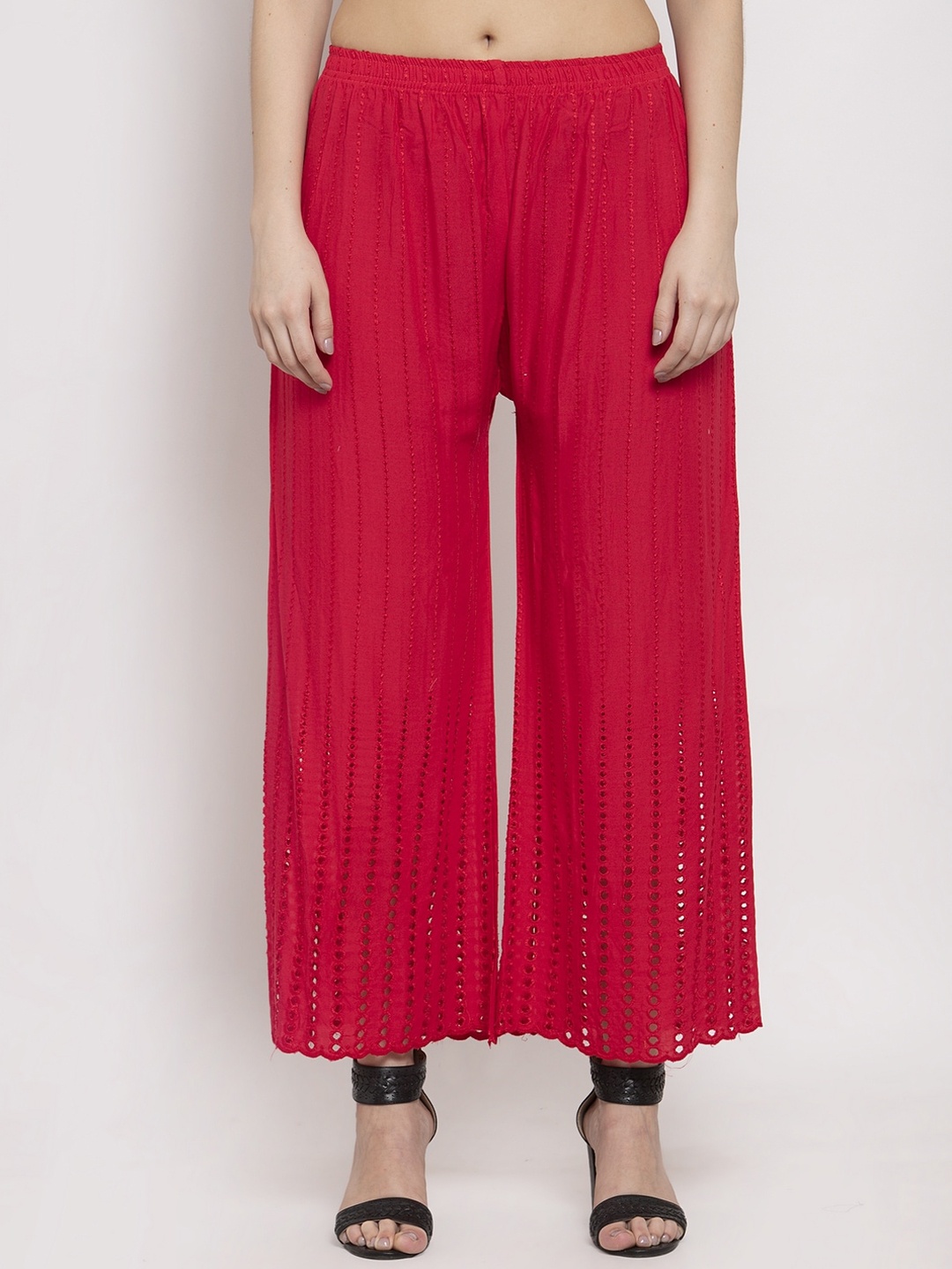 Miaz Lifestyle Women Pink Embroidered Straight Palazzos