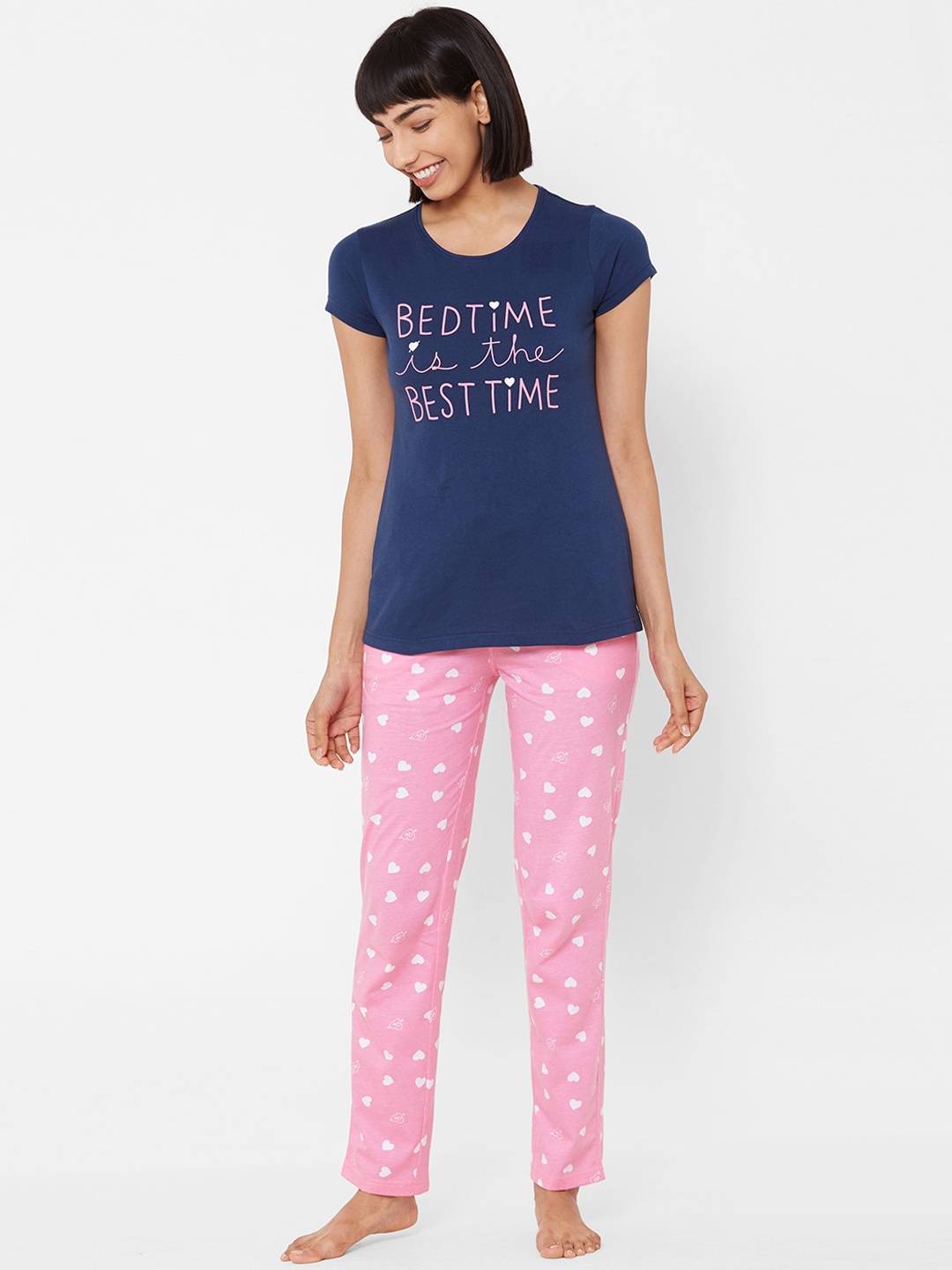 Sweet Dreams Women Blue & Pink Printed Night suit
