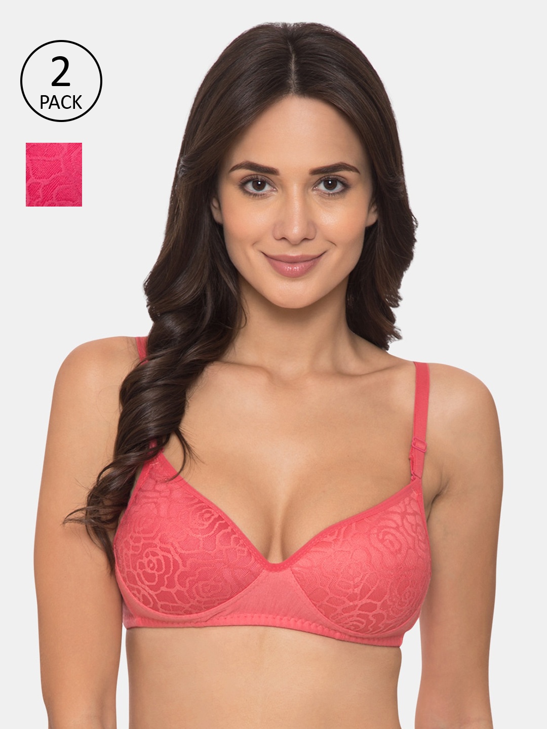 KOMLI Pack Of 2 Self Design Non-Wired Lightly Padded T-shirt Bra K-9621-CRL-2PC-DPK-30B, Coral
KOMLI Pack Of 2 Self Design Non-Wired Lightly Padded T-shirt Bra K-9621-CRL-2PC-DPK-30B, Coral