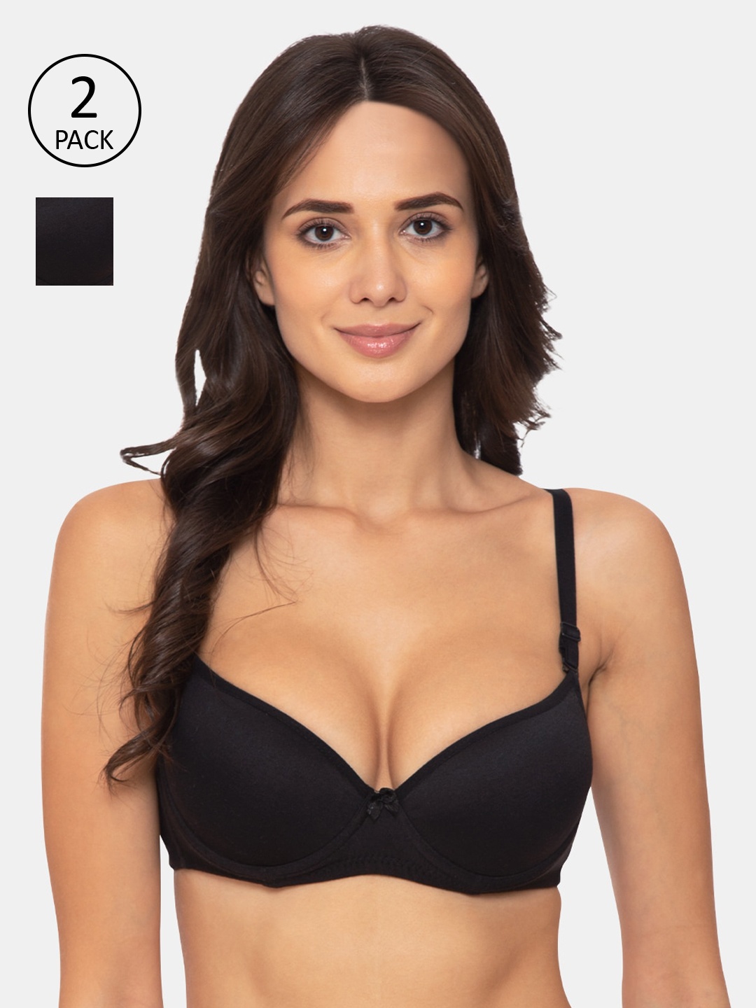 KOMLI Pack Of 2 Solid Underwired Heavily Padded T-shirt Bras K-917-2PC, Black