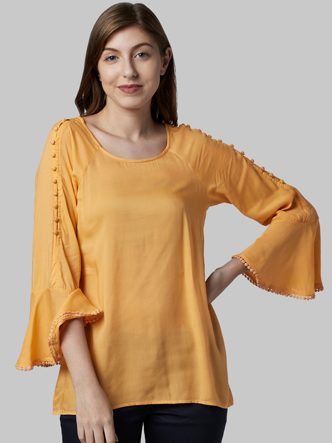 Park Avenue Woman Yellow Solid A-Line Top