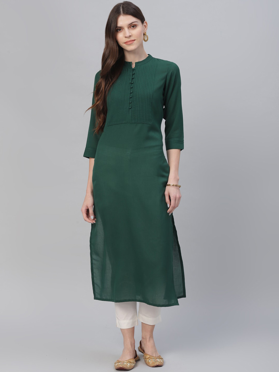 Libas Women Green Solid Straight Kurta 
Libas Women Green Solid Straight Kurta