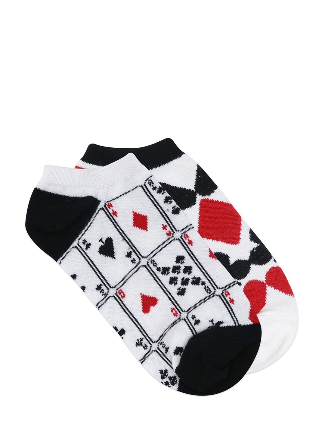 Balenzia Women Pack of 2 Special Edition Poker Patterned Lowcut Socks, White