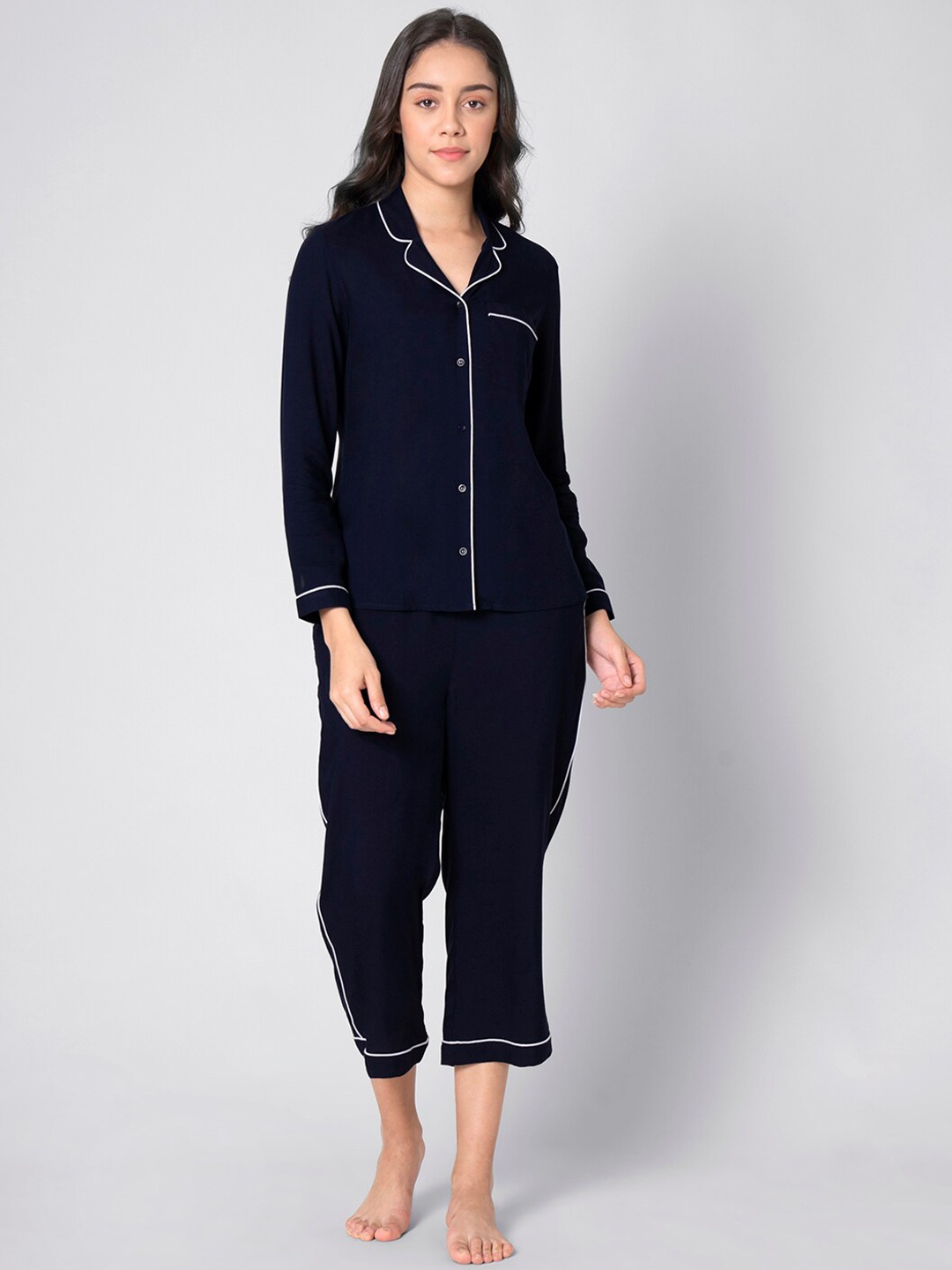 FabAlley Pure Cotton Night Suit, Navy blue