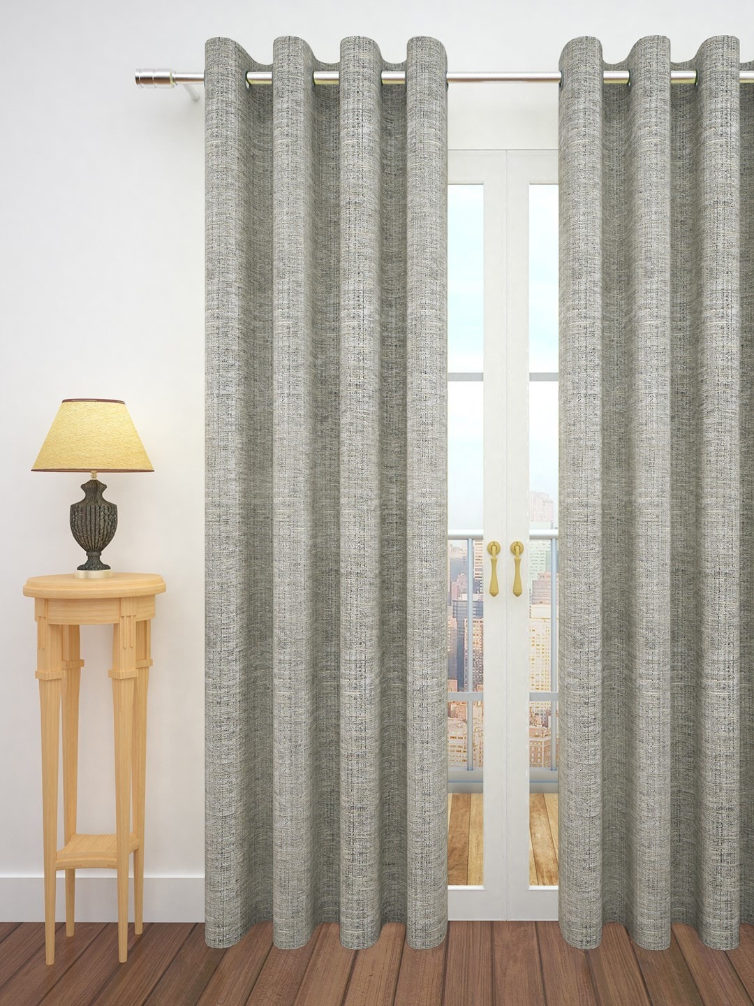 Story@home Grey Jacquard Textured Single Door Curtain