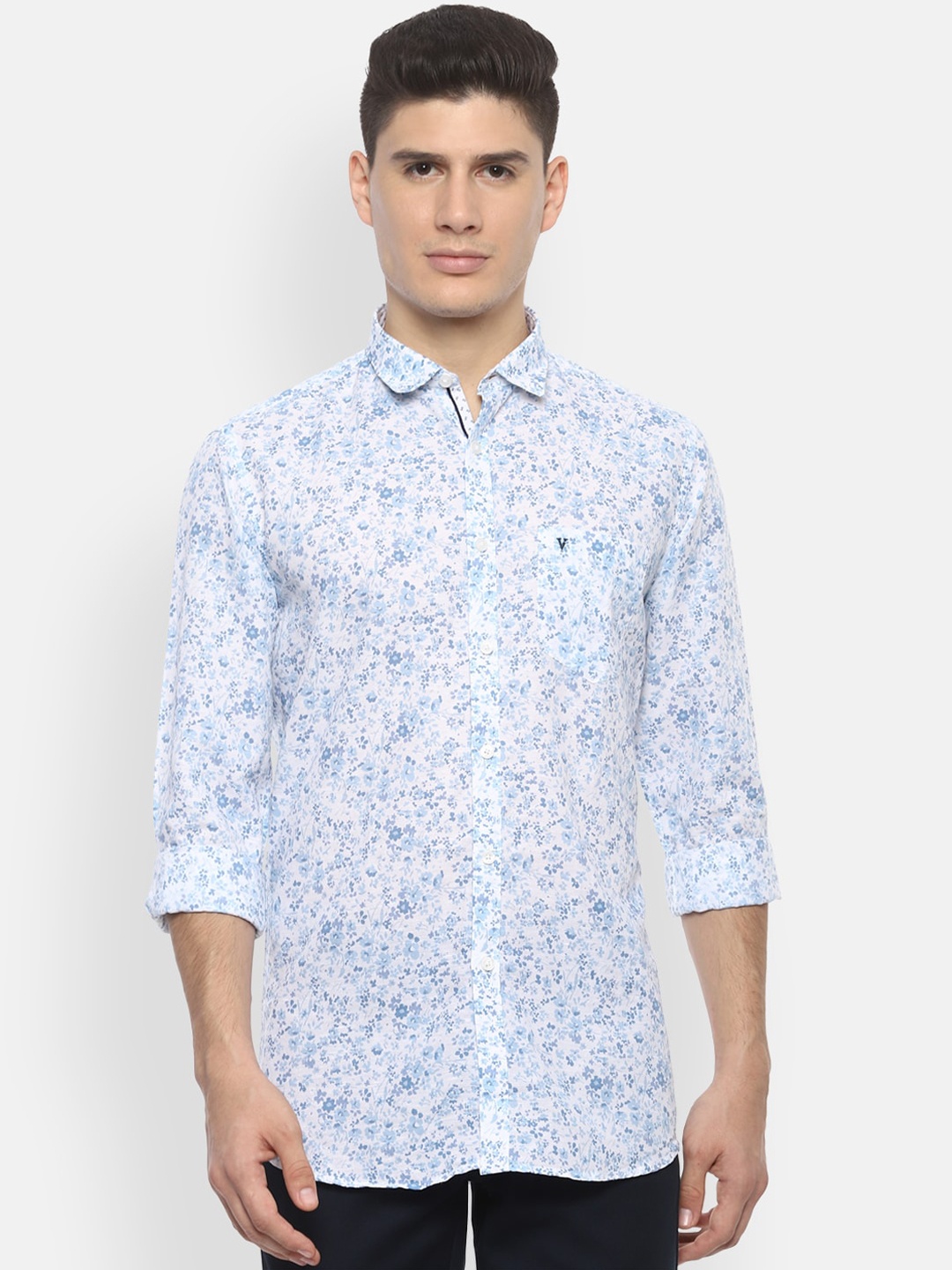 Van Heusen Sport Men White & Blue Regular Fit Printed Casual Shirt