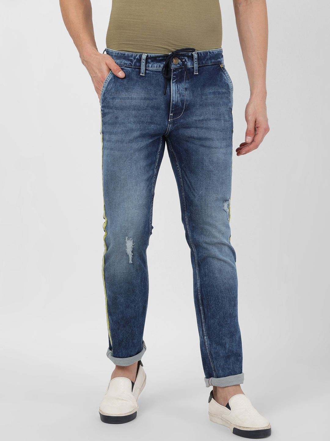Llak Jeans Men Blue Slim Fit Mid-Rise Low Distress Stretchable Jeans