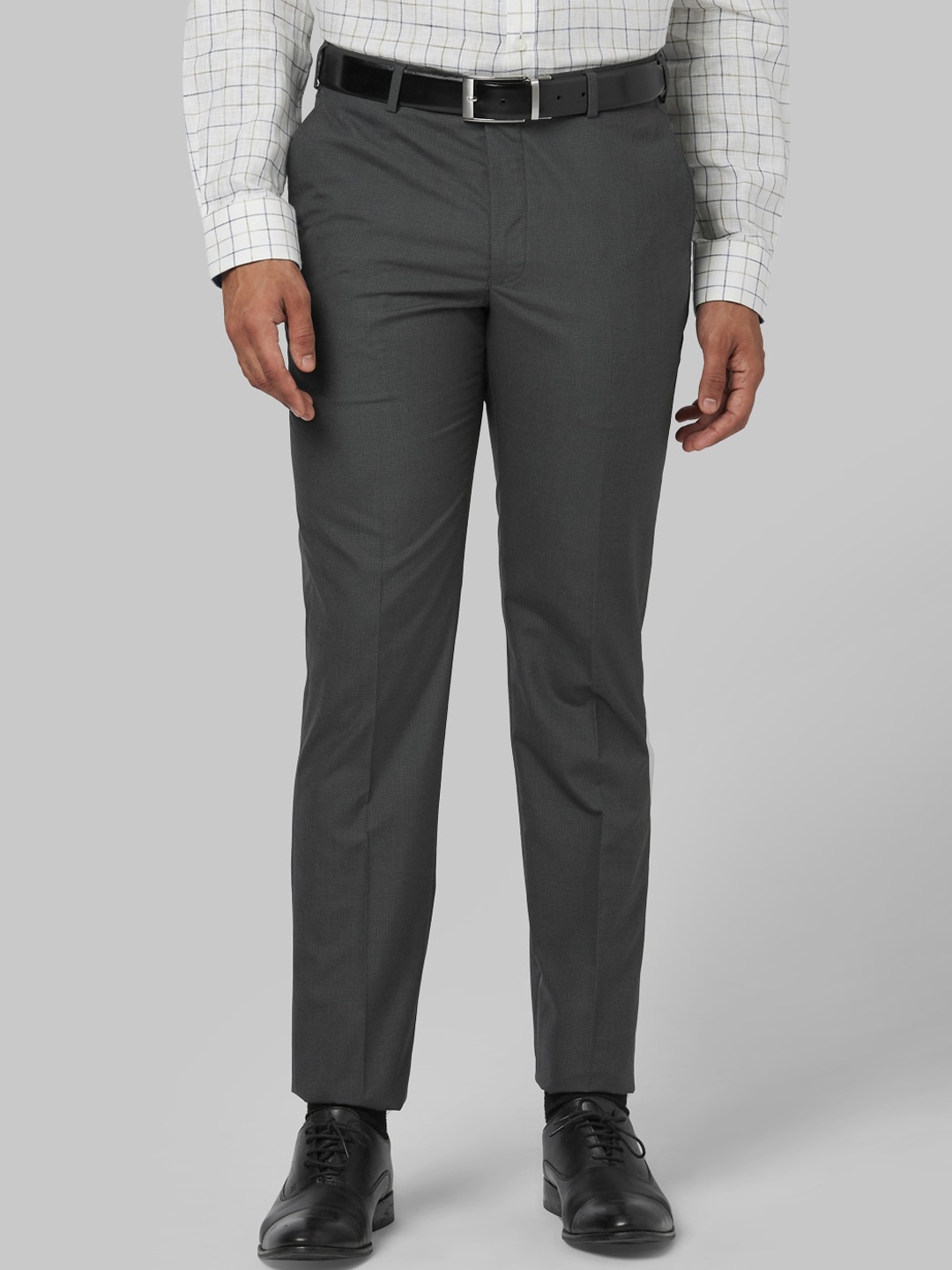 Park Avenue Men Grey Regular Fit Self Design Formal Trousers
