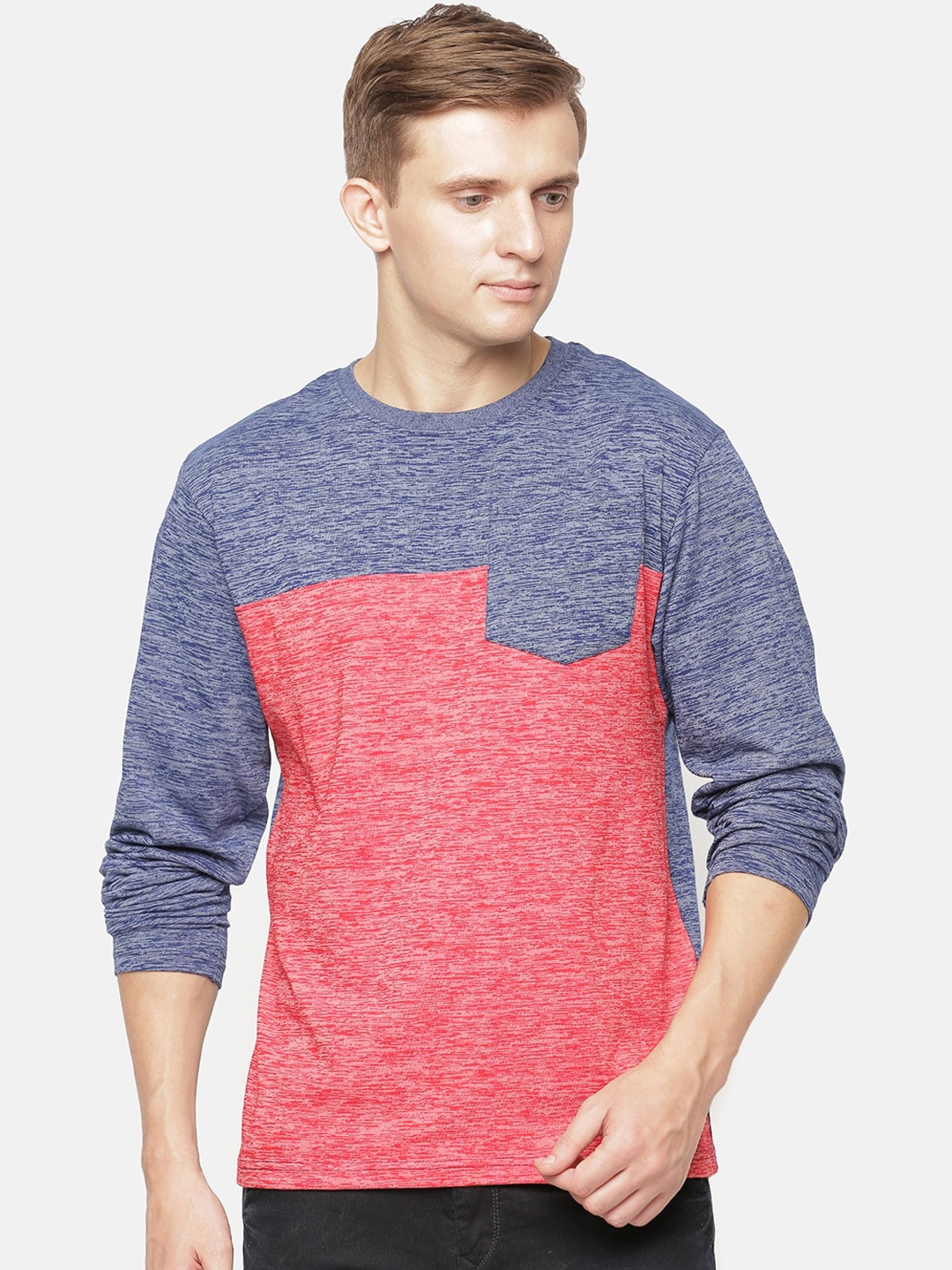 Chennis Men Blue Pink Colourblocked Tshirt