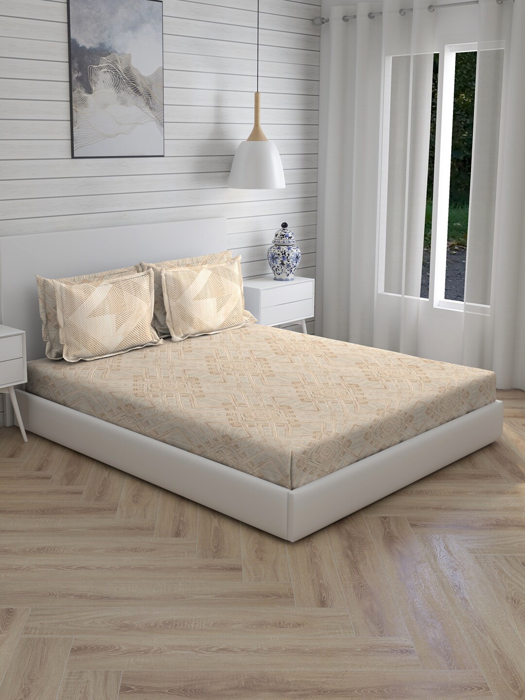 Boutique Living India Beige Geometric Printed 400 TC Cotton 1 King Bedsheet with 4 Pillow Covers
Boutique Living India Beige Geometric Printed 400 TC Cotton 1 King Bedsheet with 4 Pillow Covers