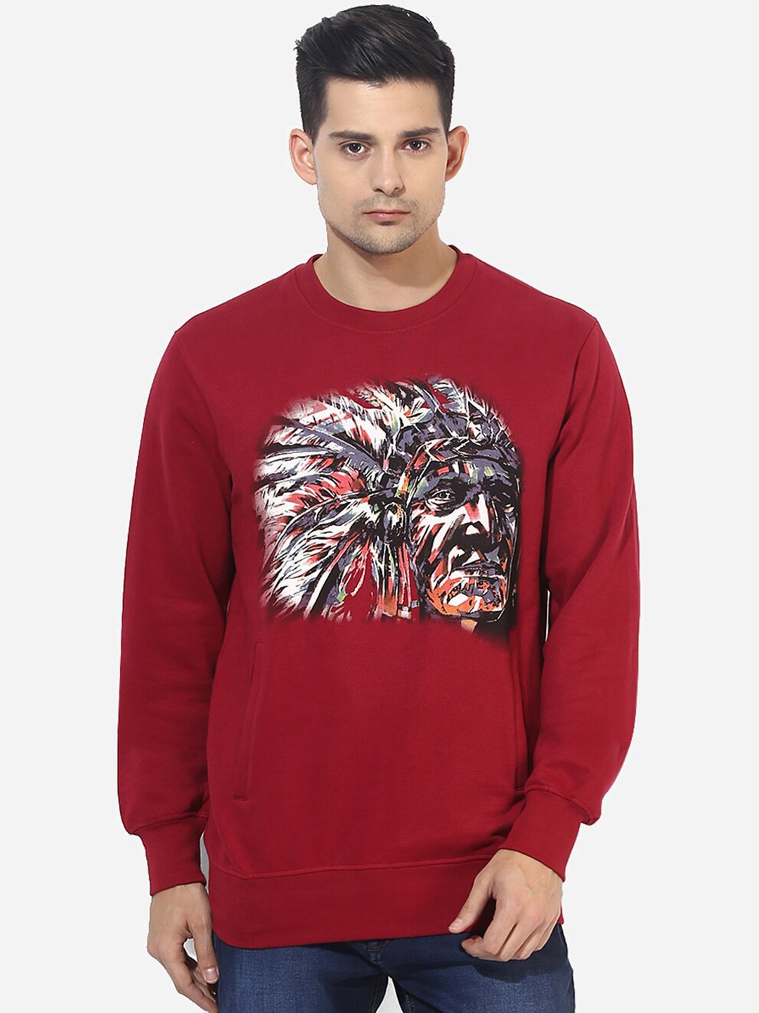 Red Chief Men Maroon Printed Sweatshirt
